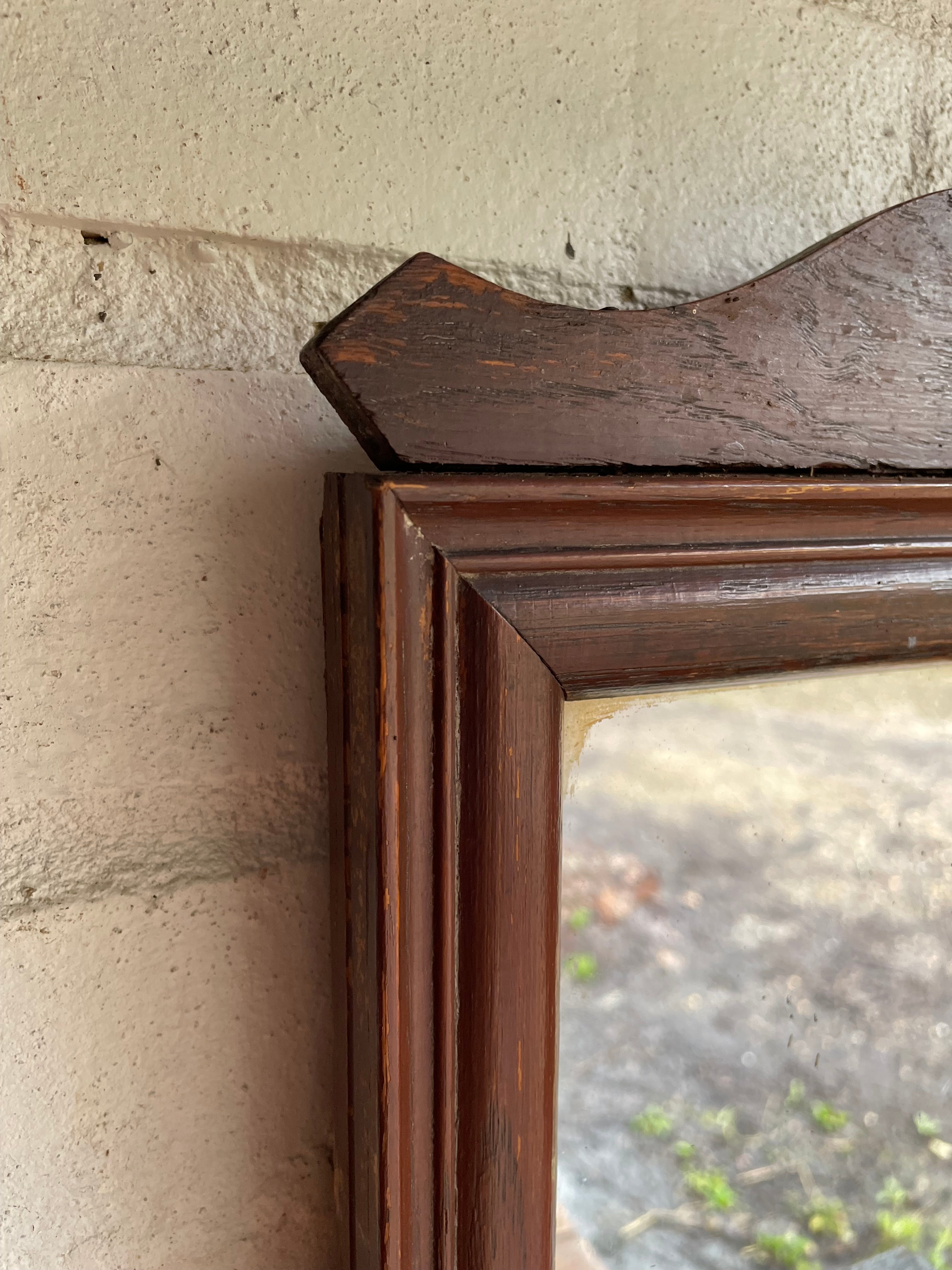 Early 1900s Oak Wall Mirror with Storage Compartment