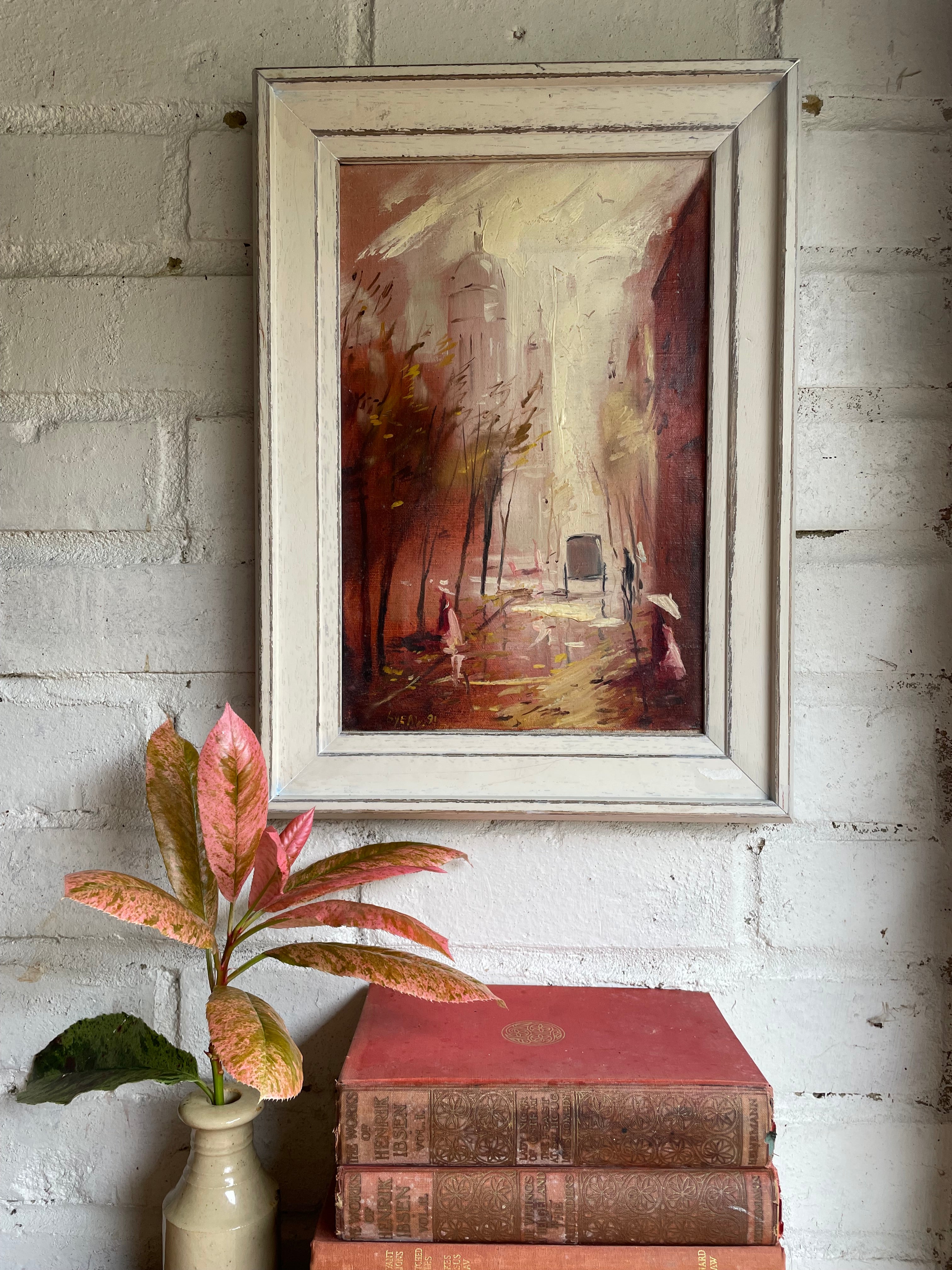 A Victorian London Street Scene: Oil on Canvas