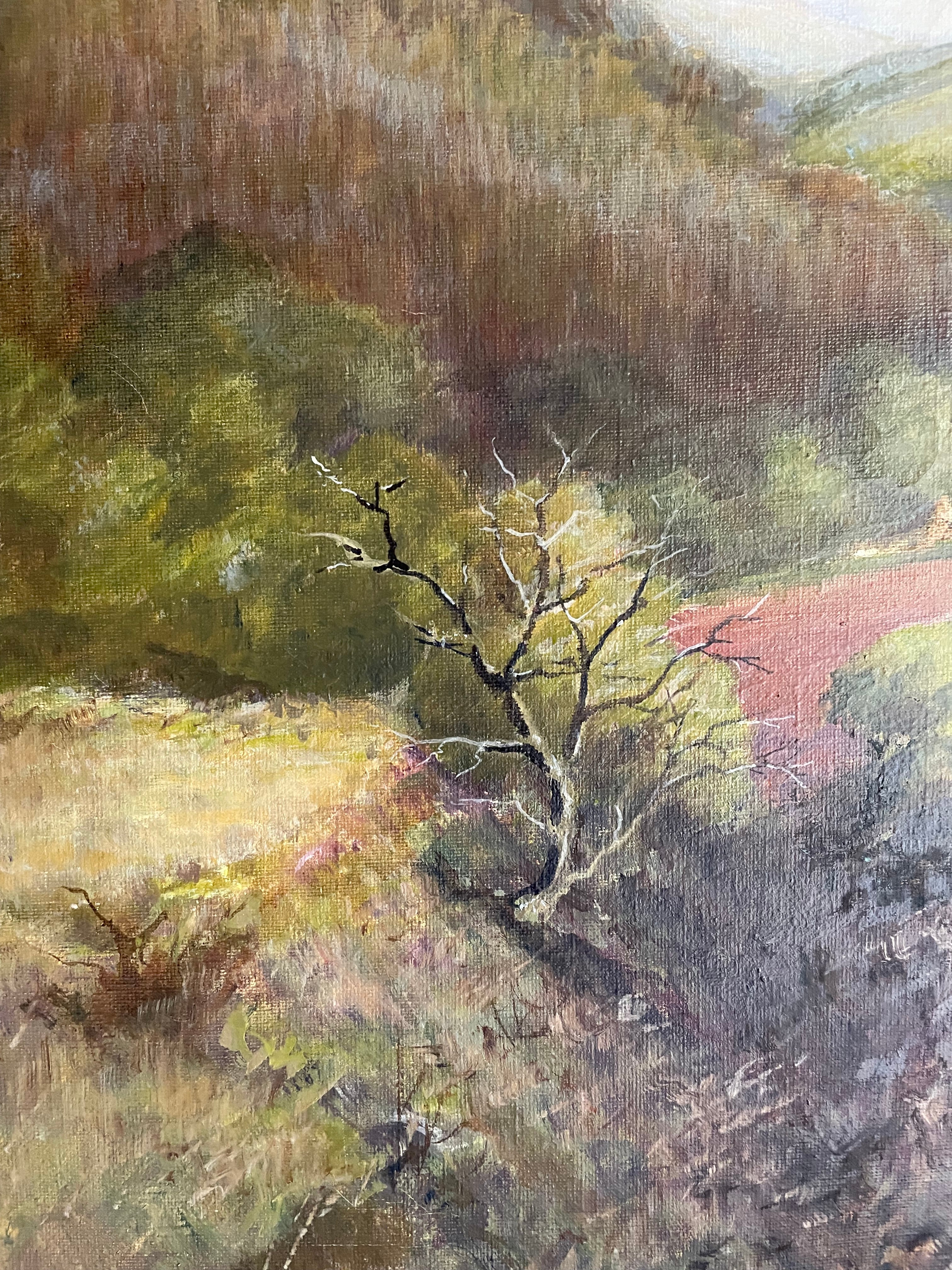 Pink Landscape: Large Early 20th Century Oil on Canvas