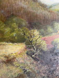 Pink Landscape: Large Early 20th Century Oil on Canvas