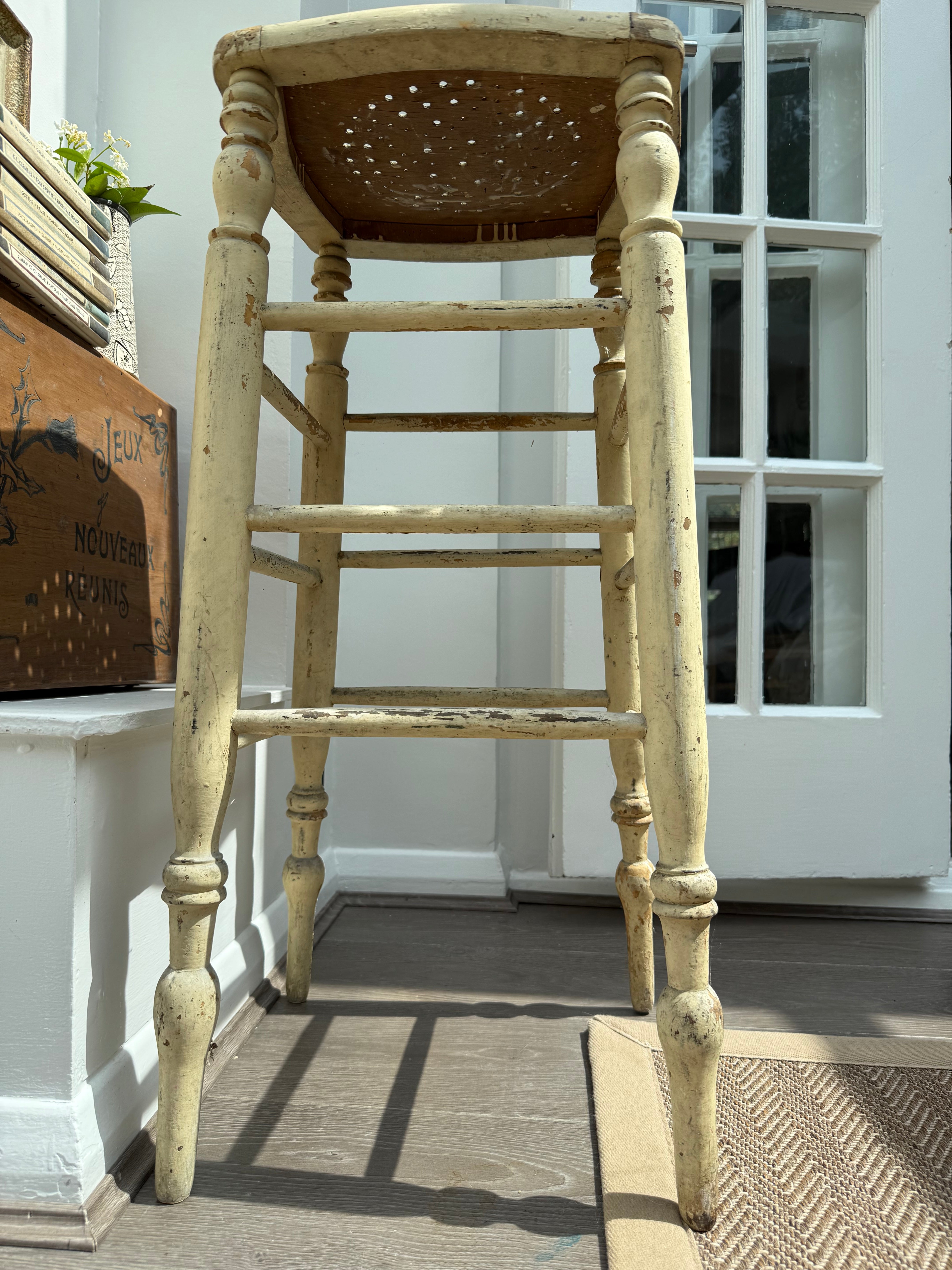 Very Tall Rustic French Antique Stool
