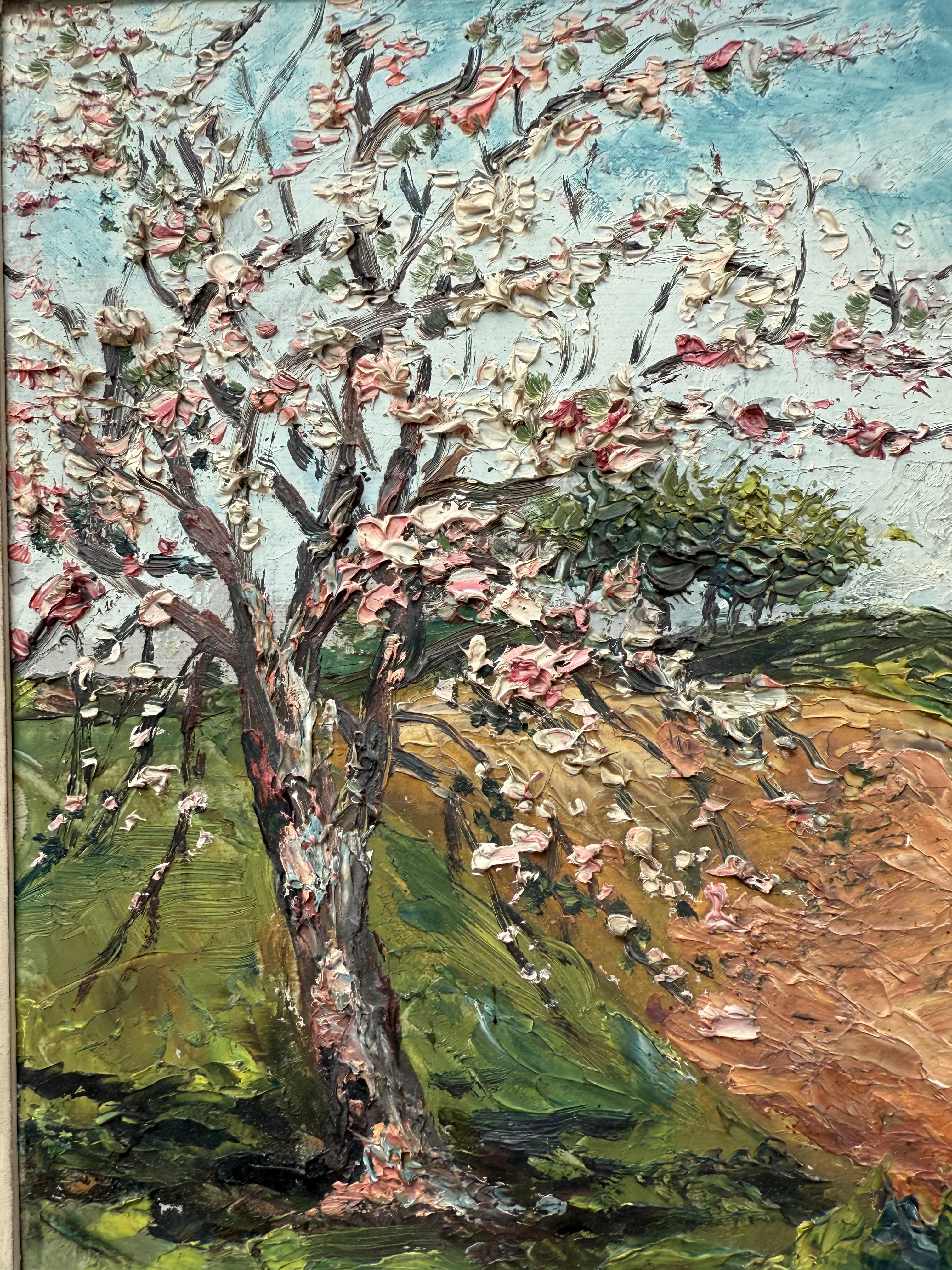 Blossom Tree: Early 20th Century Signed Impressionist  Oil on Board