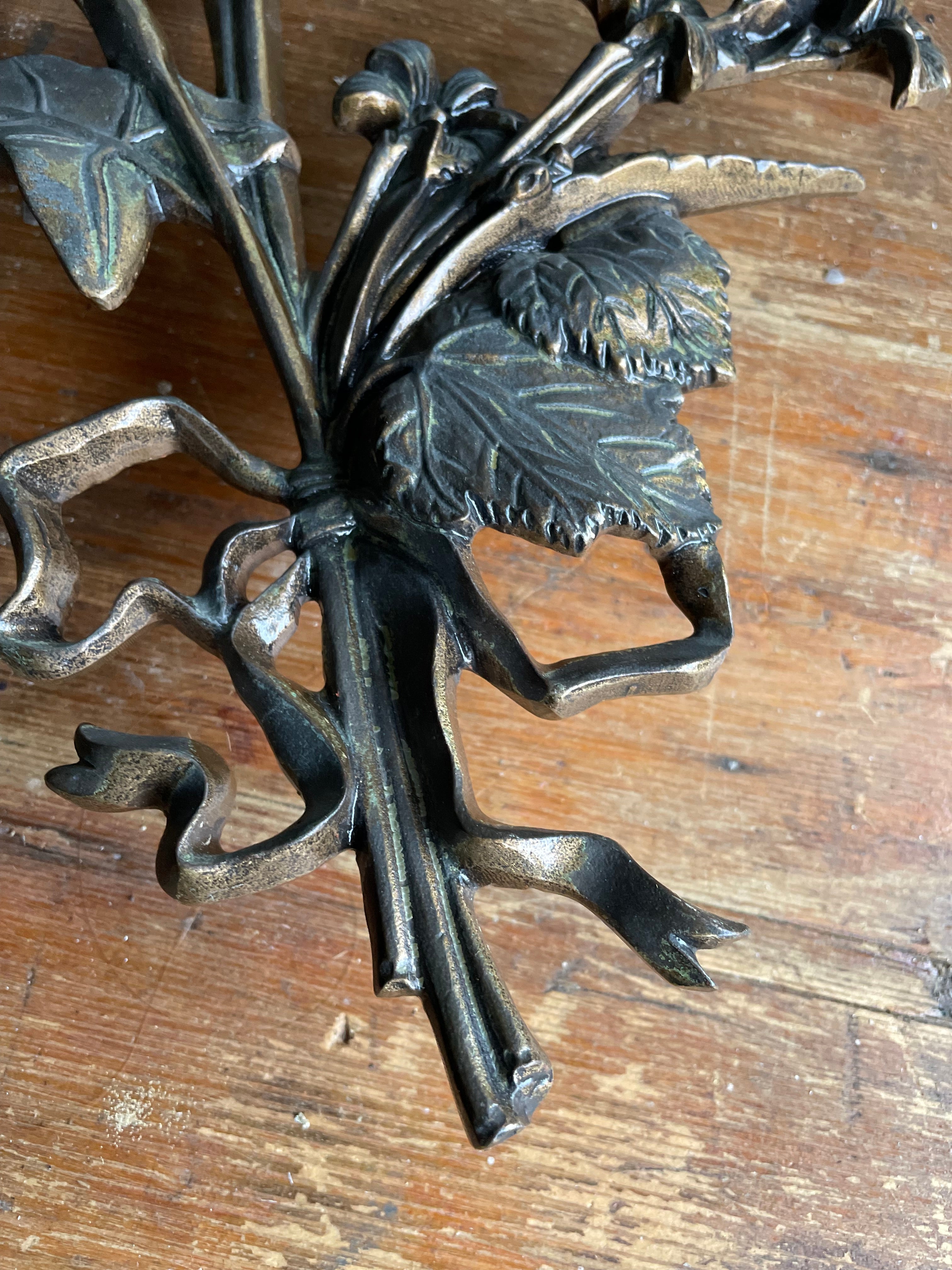 French Vintage Bronze “Lily Bouquet” Wall Hanging