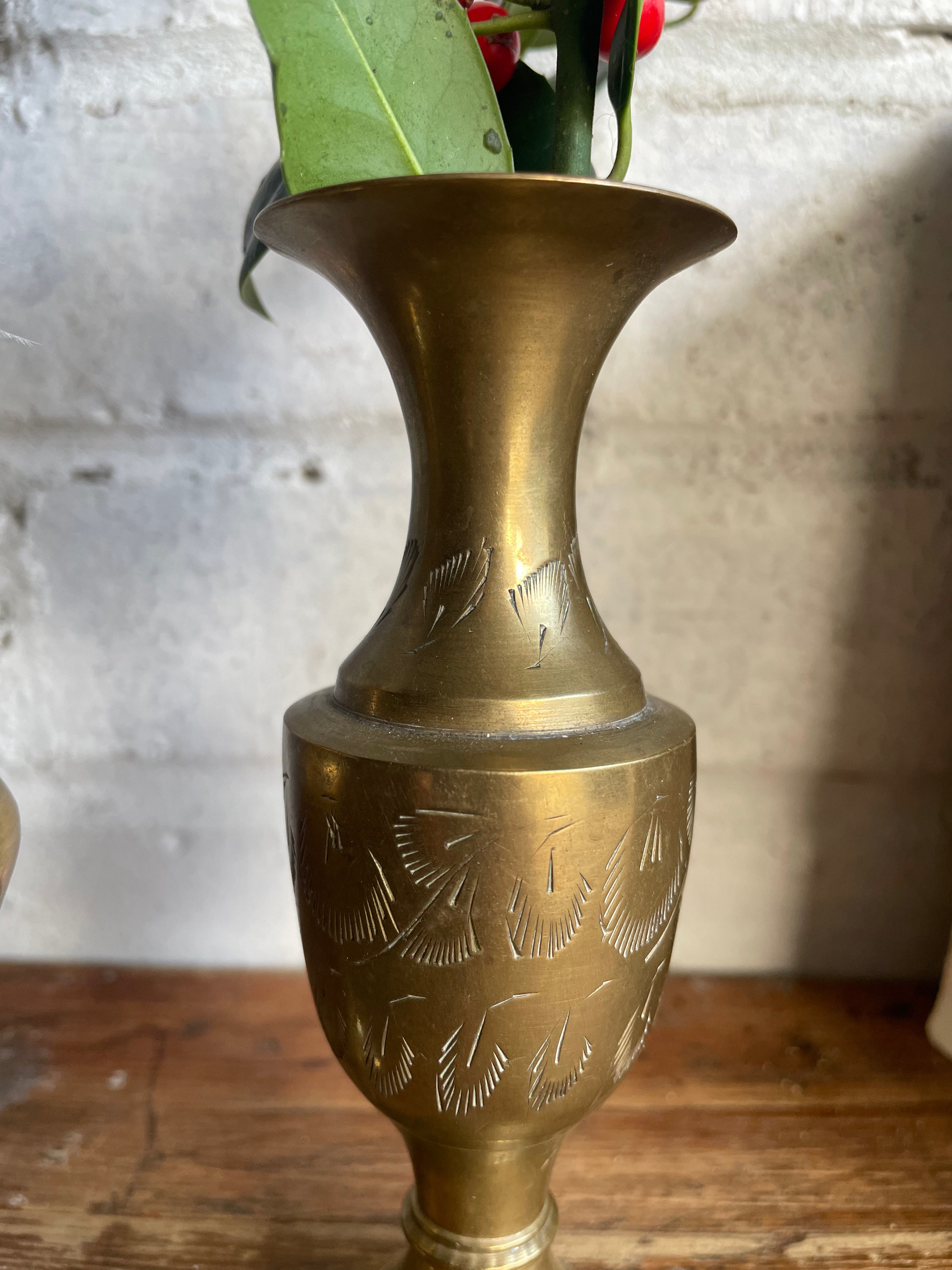 Trio of Tiny 19th Century Brass Vases