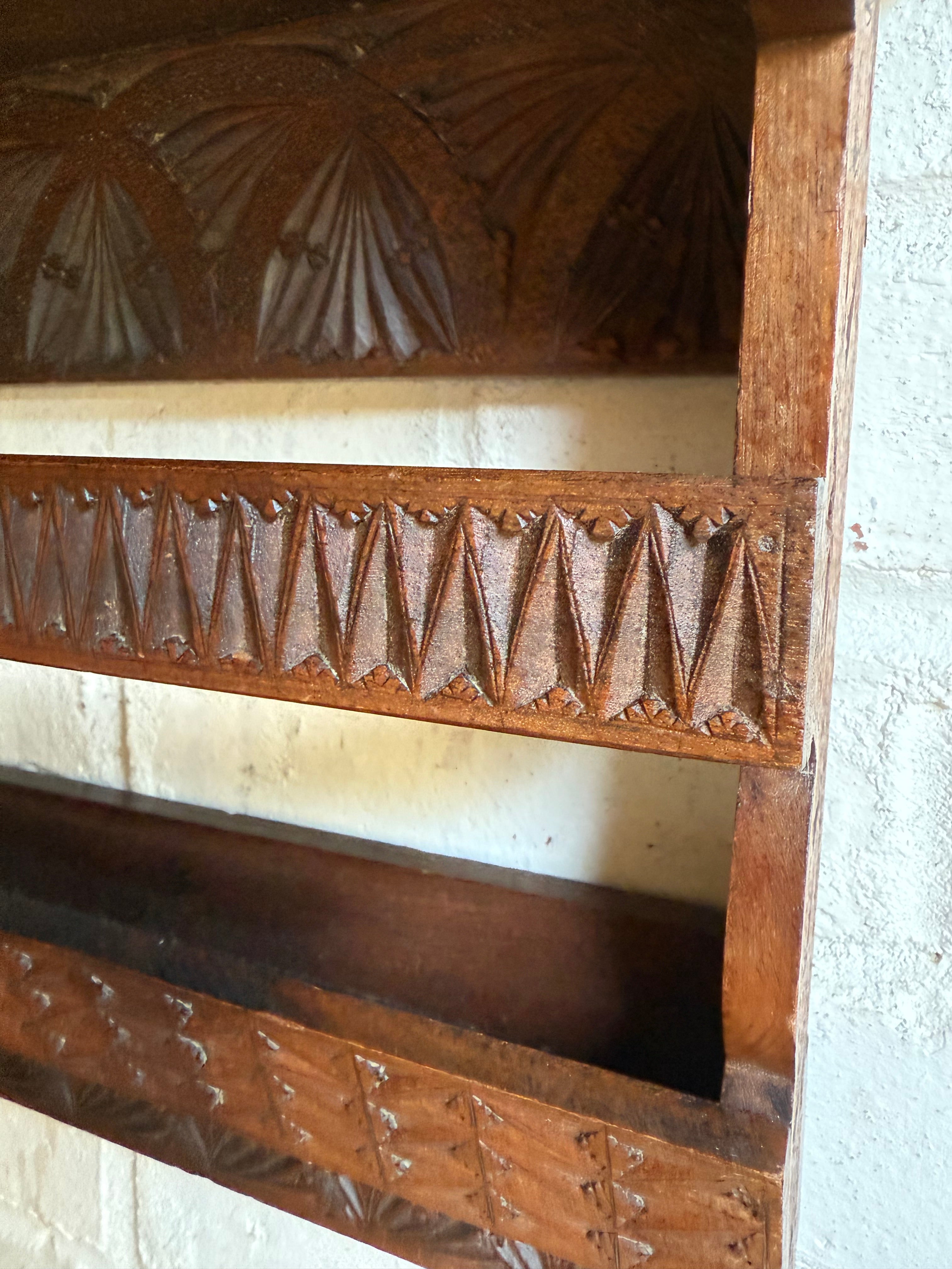 Arts & Crafts Carved Wall Hanging Shelf Circa 1910