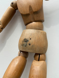 Early-Mid 20th Century French Wooden Oversized Articulated Artists Mannequin with Stand