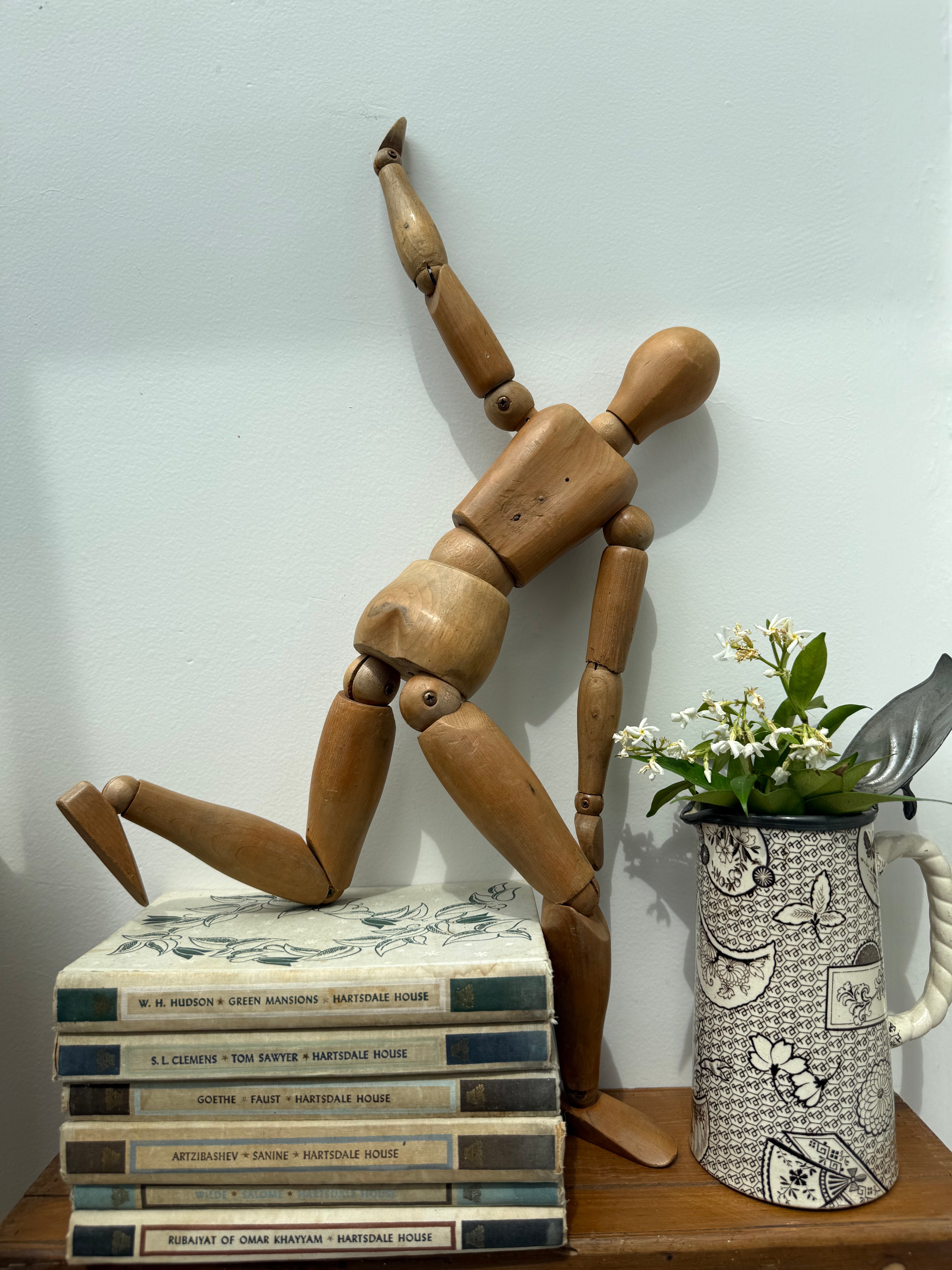Early-Mid 20th Century French Wooden Oversized Articulated Artists Mannequin with Stand