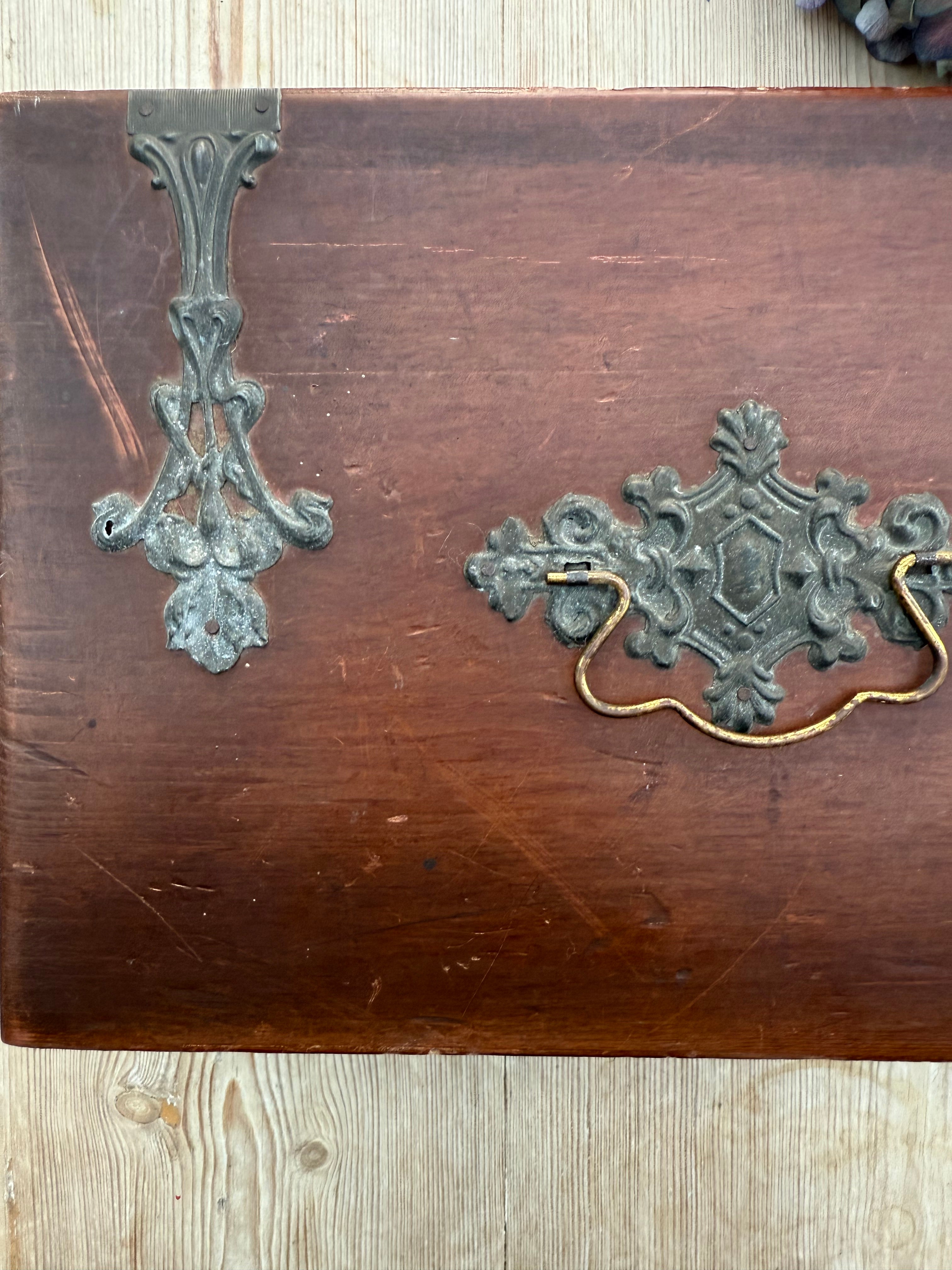 Circa 1910: Wooden Box with Art Nouveau Metal Detail