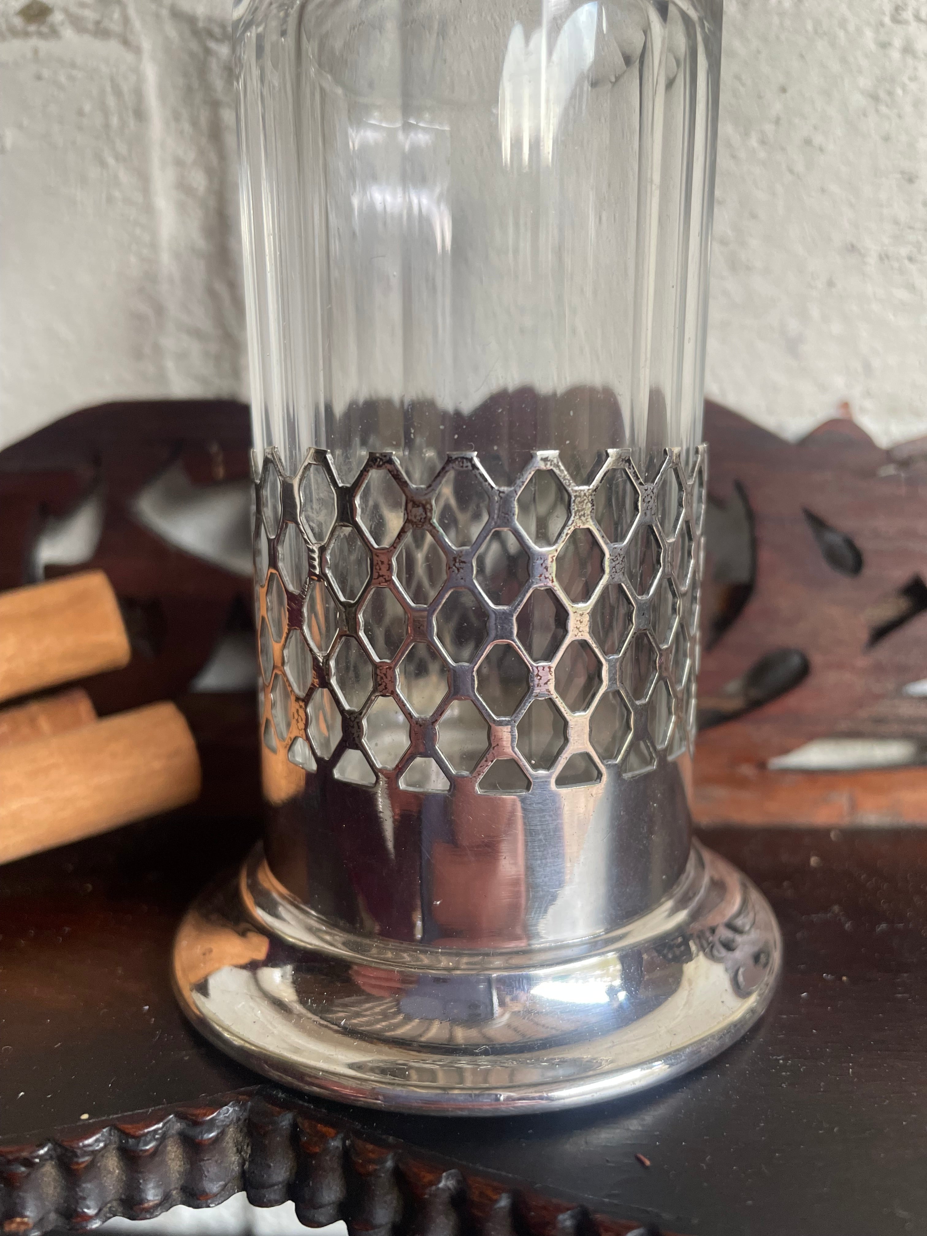 Small Edwardian Perfume Bottle With Silver Plate Holder. Was £30 now £15 at checkout