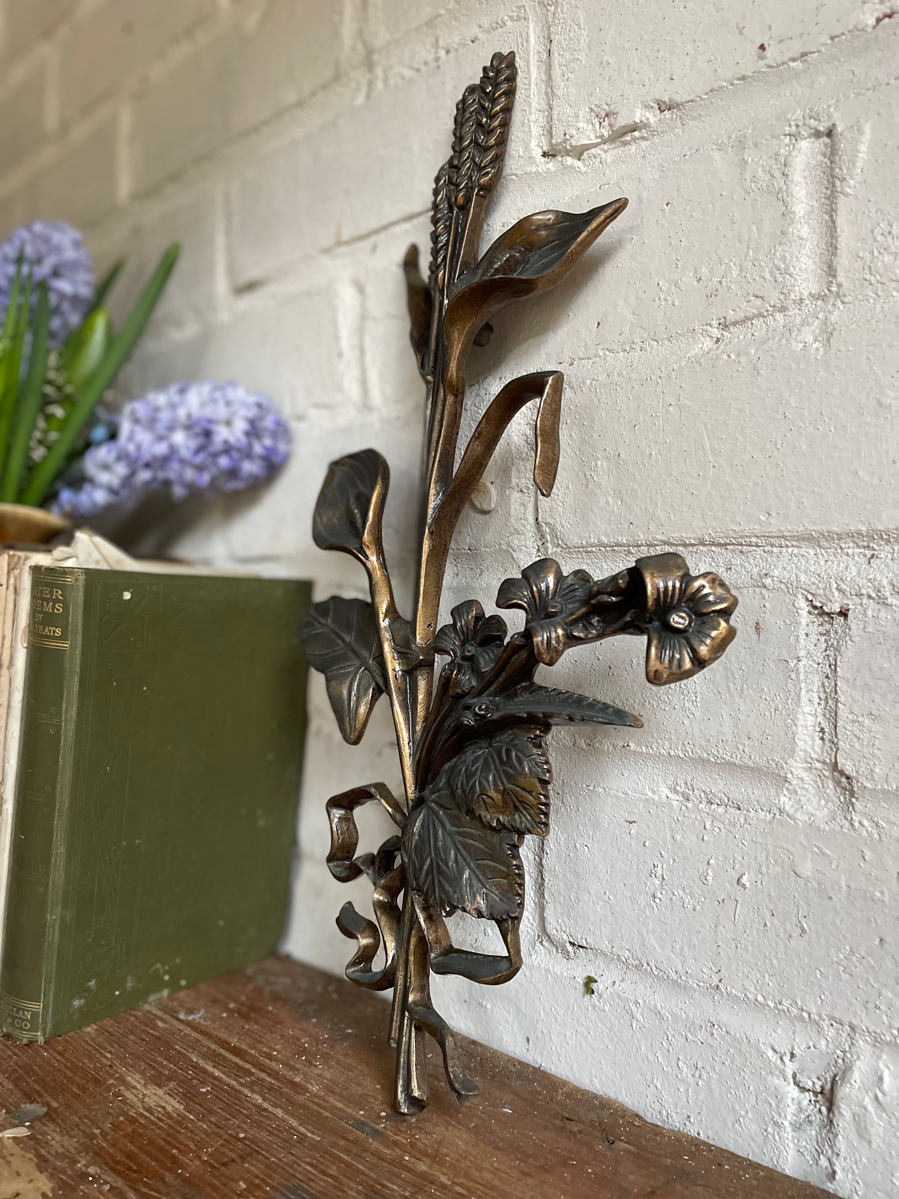 French Vintage Bronze “Lily Bouquet” Wall Hanging