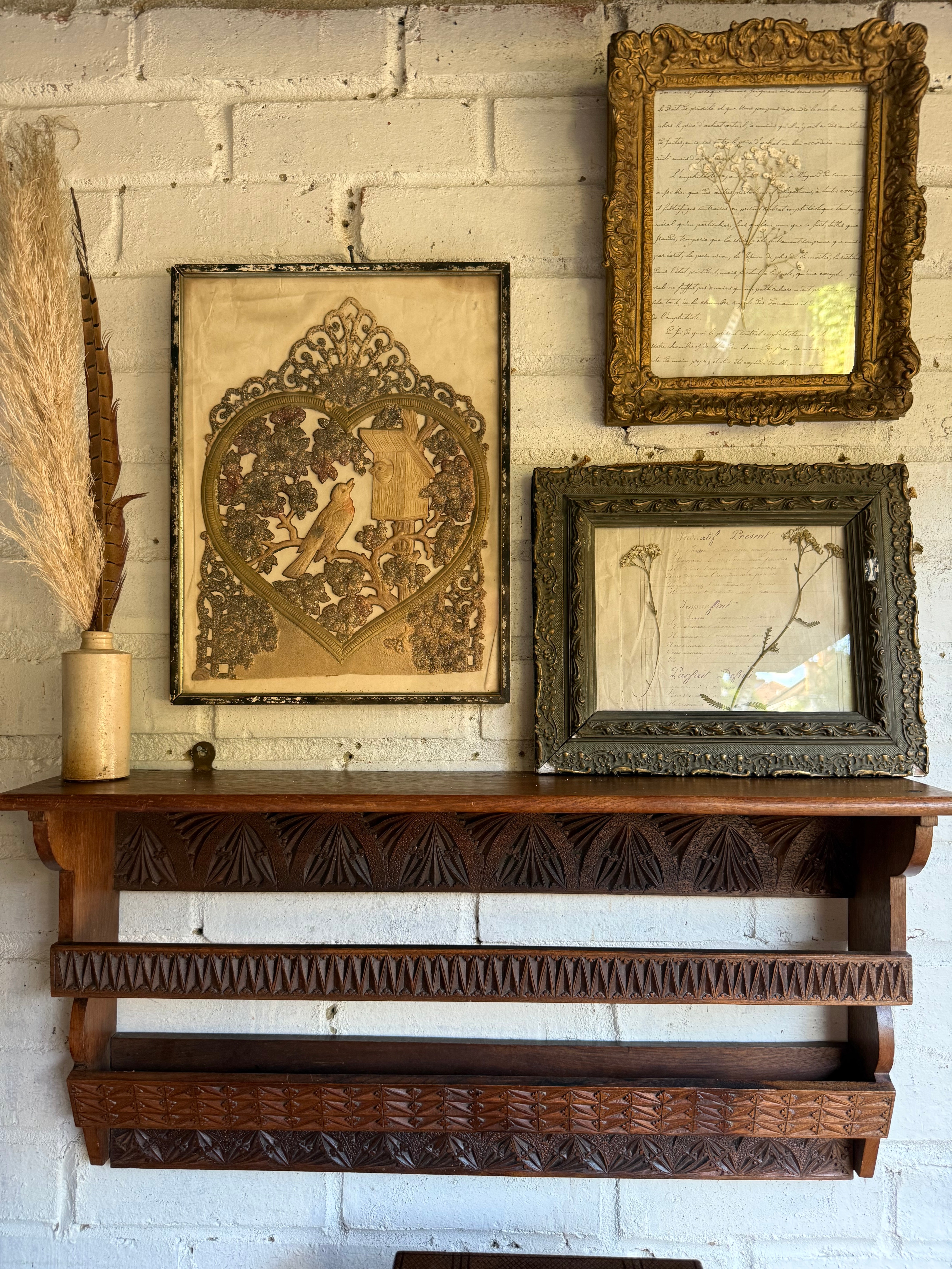 Arts & Crafts Carved Wall Hanging Shelf Circa 1910
