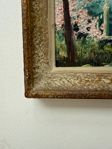Blossom Tree: Small Early 20th Century Signed Impressionist  Oil on Board