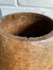 19th Century Hand-Carved Wood Grain Measure Pot