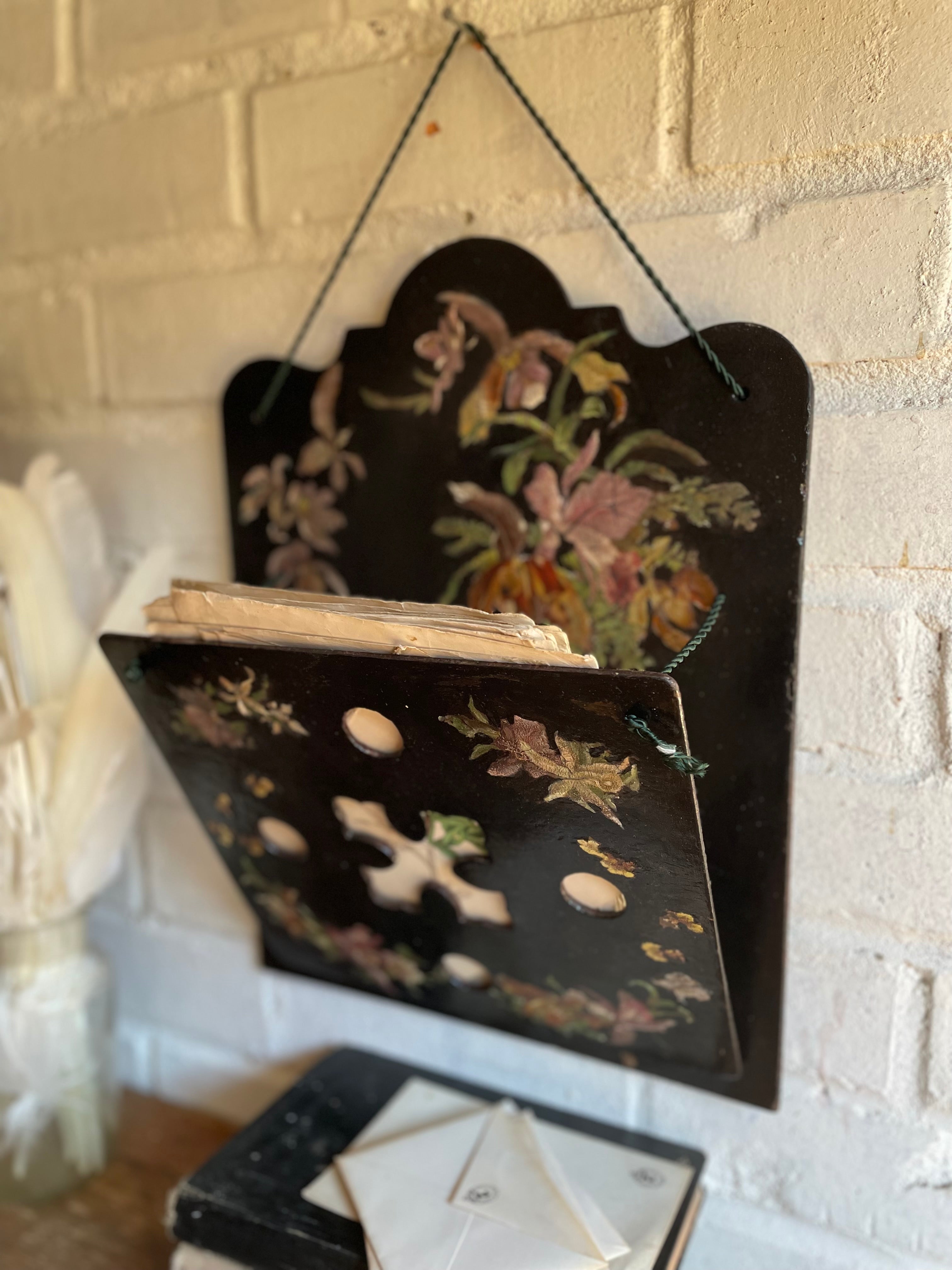 Victorian Paper Mache Wall Hanging Letter Rack