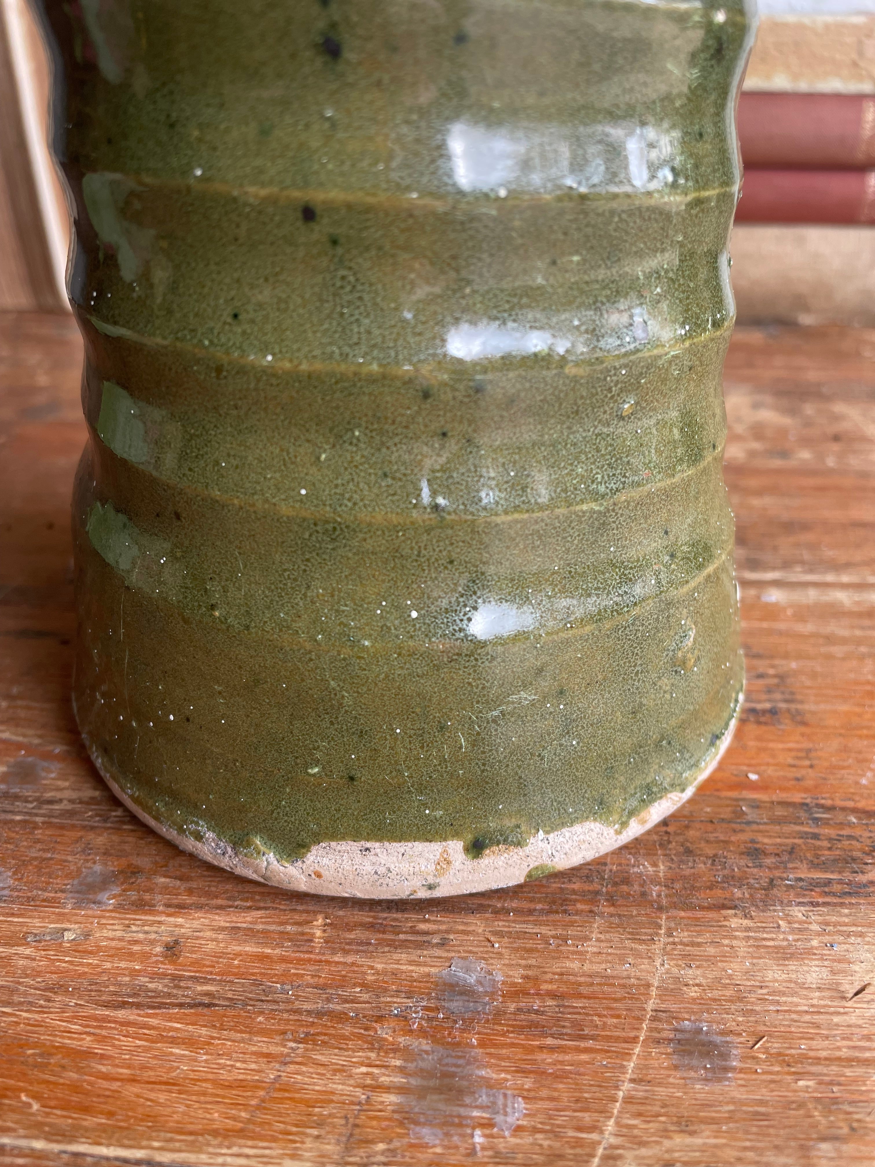 Part-Glazed Olive Green Studio Pottery Vase