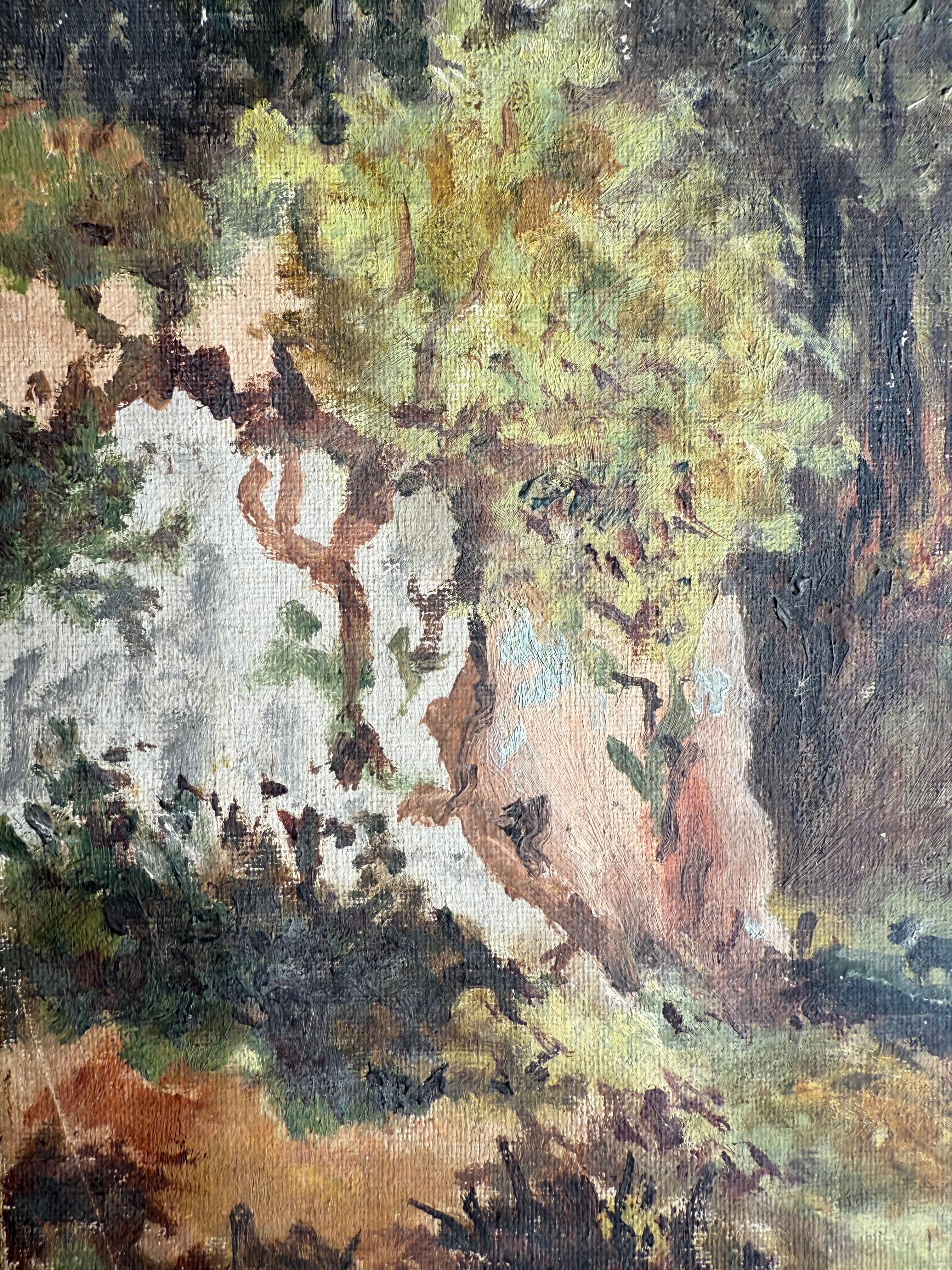 Woman & Dog: Signed & Dated 1916 Oil on Canvas