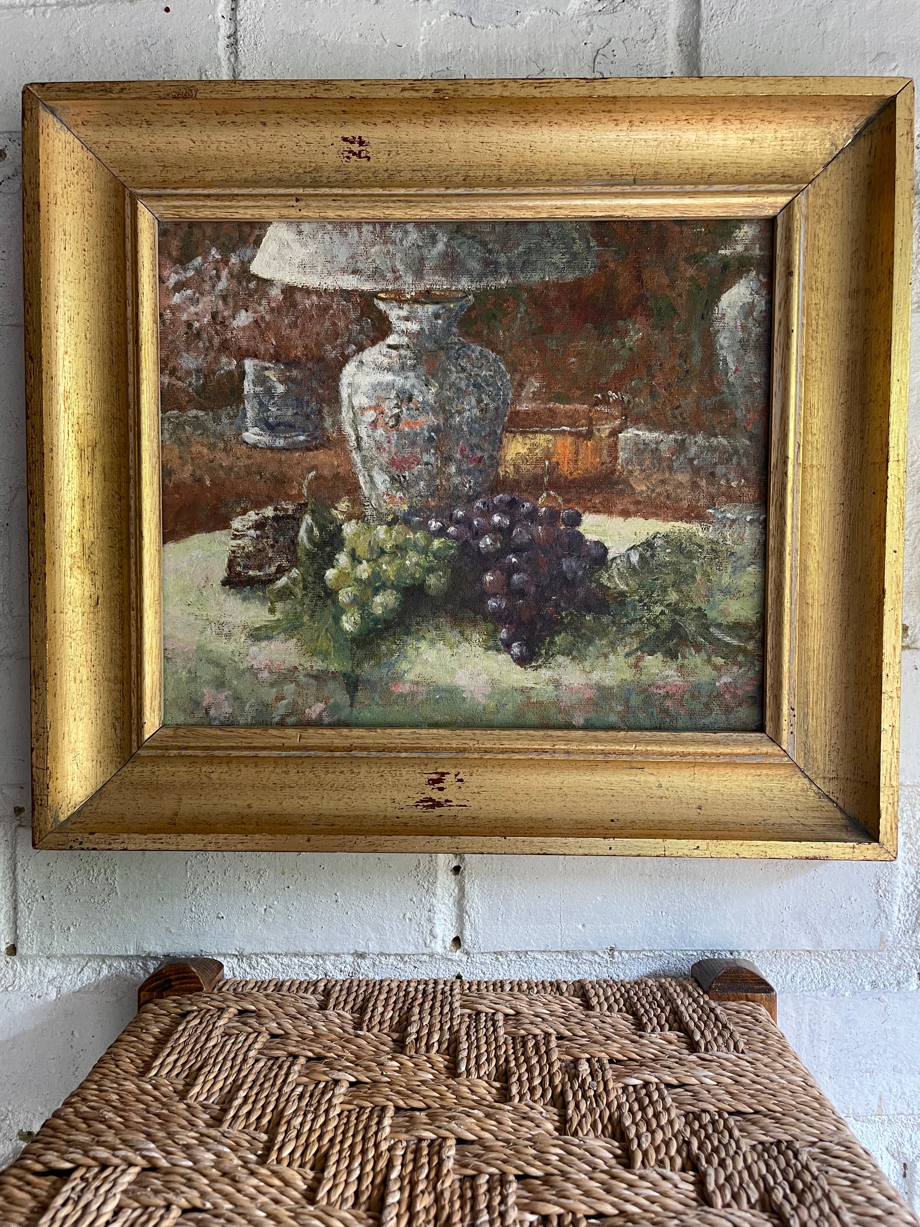 Fruit Still Life:  Framed Vintage Oil on Board
