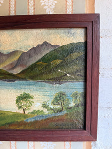 A view of the Lake: Victorian Landscape Oil on Wood Panel