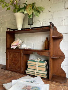 Arts & Crafts Wall Hanging Shelves with Carved Door Circa 1910