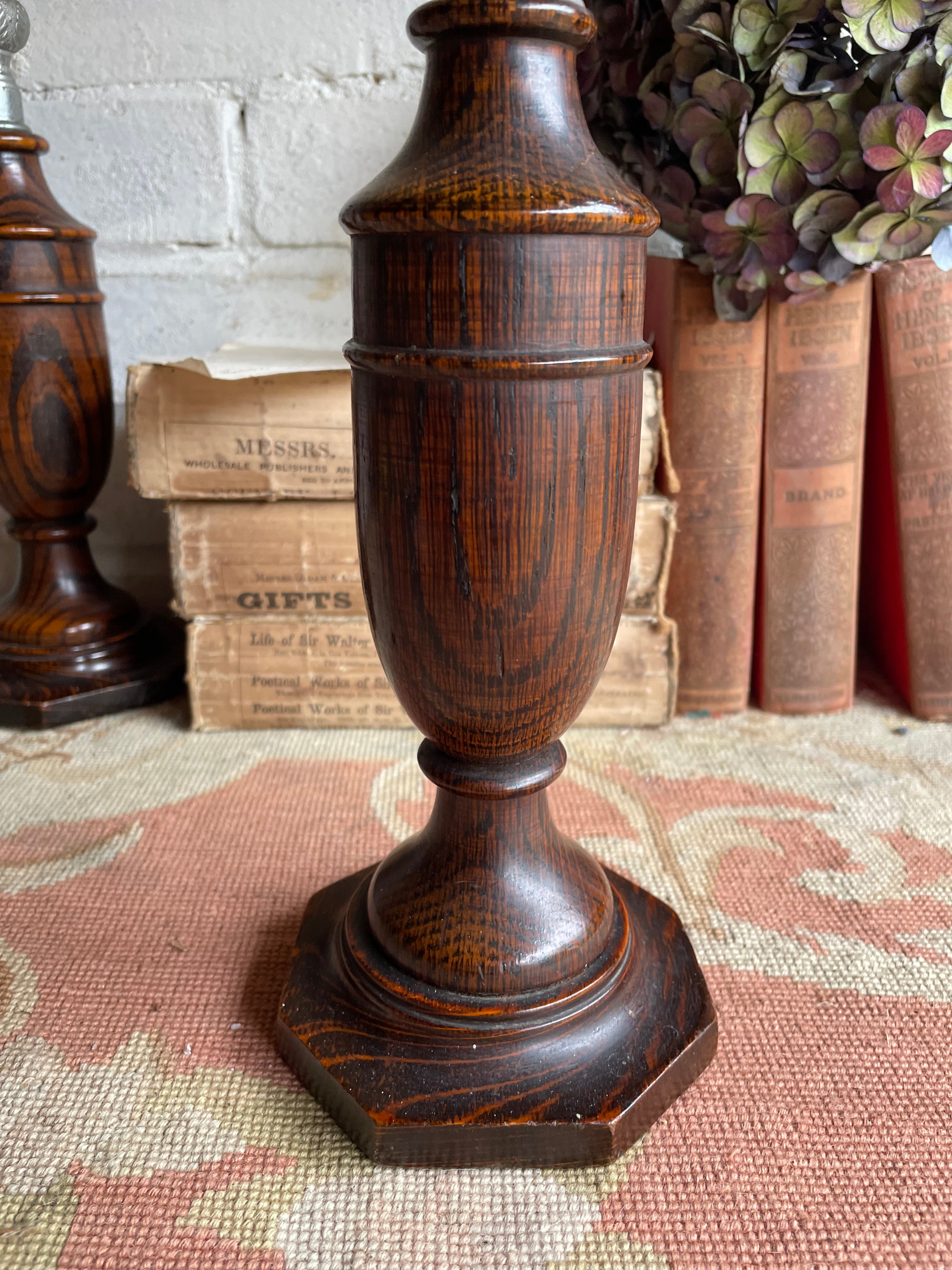 Early 1900s Oak & Silver Plate Wooden Candlesticks. Were £50 now £32.50 at checkout