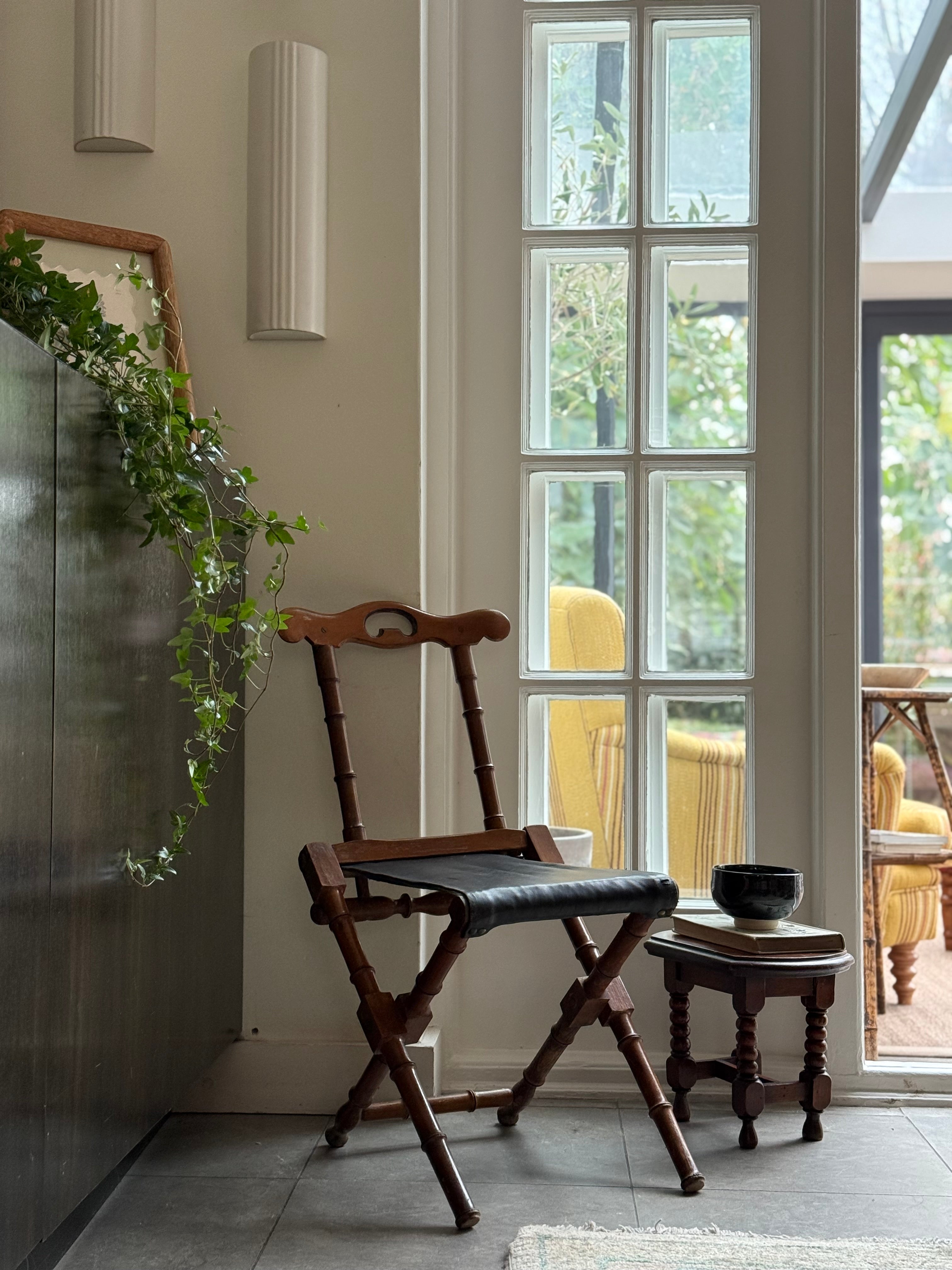 Rare 19th Century Faux Bamboo & Leather Folding Campaign Chair