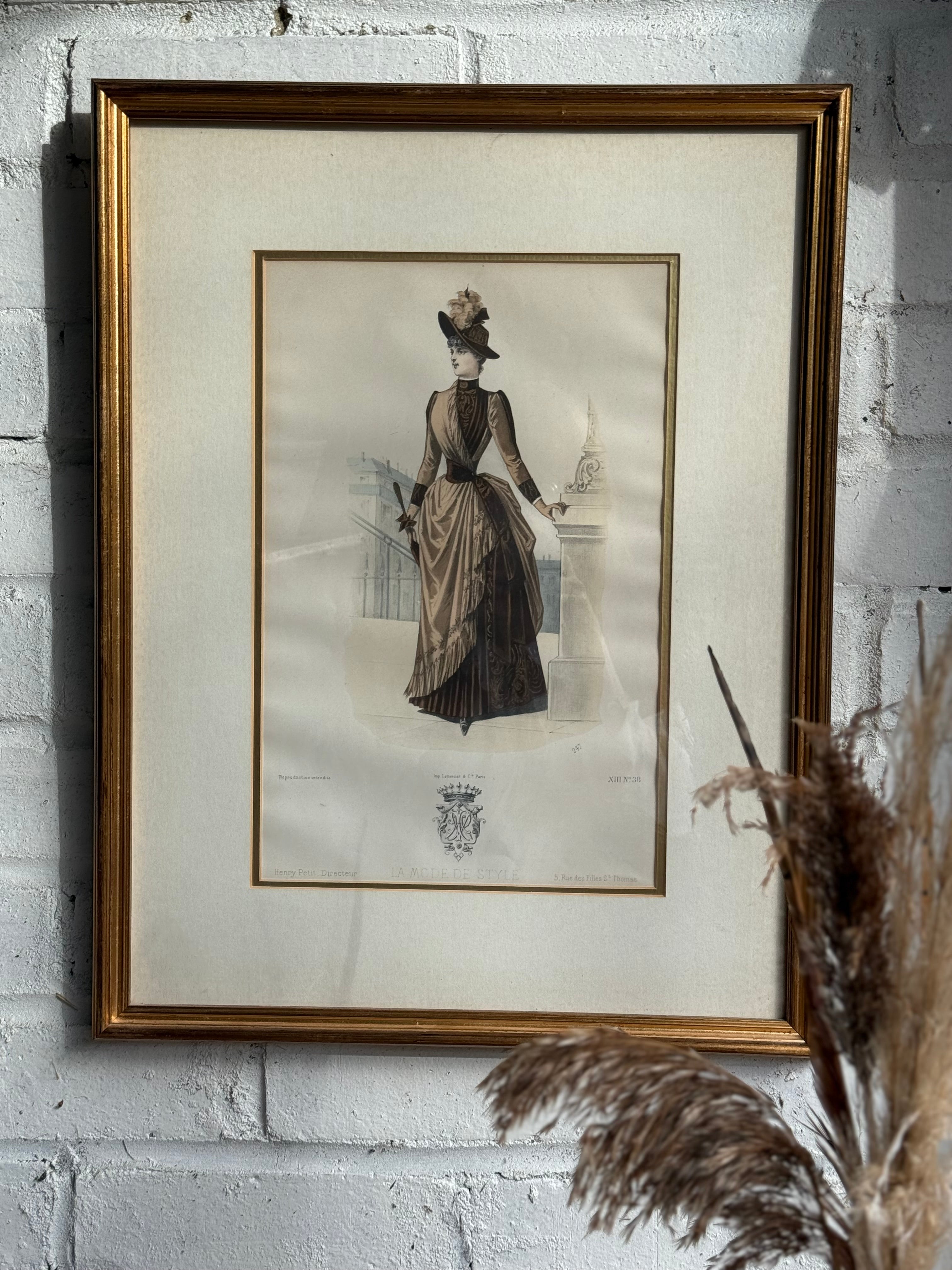 19th Century French Magazine Framed Hand Coloured Illustration - No 38