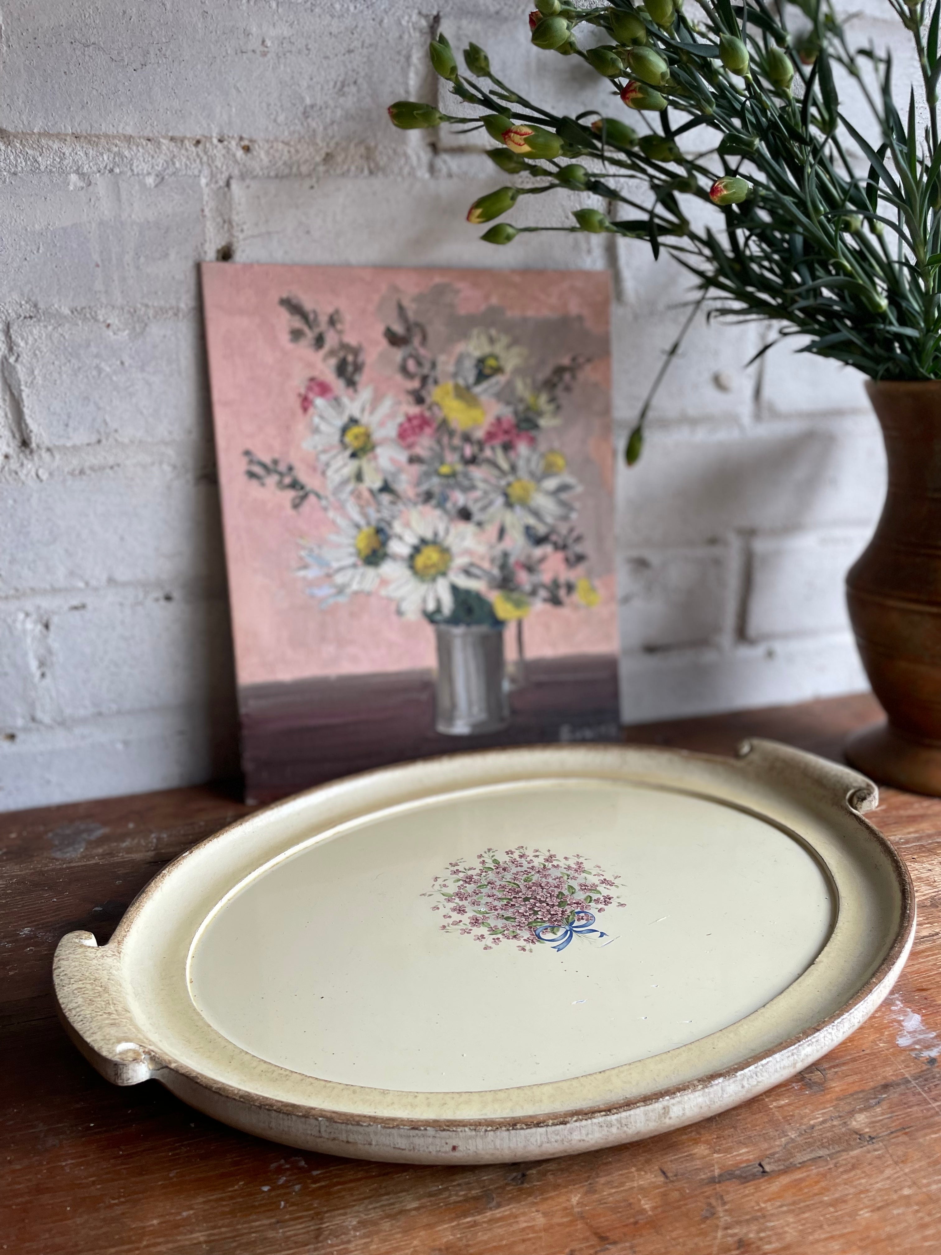 Hand-Painted Floral Wooden Tray