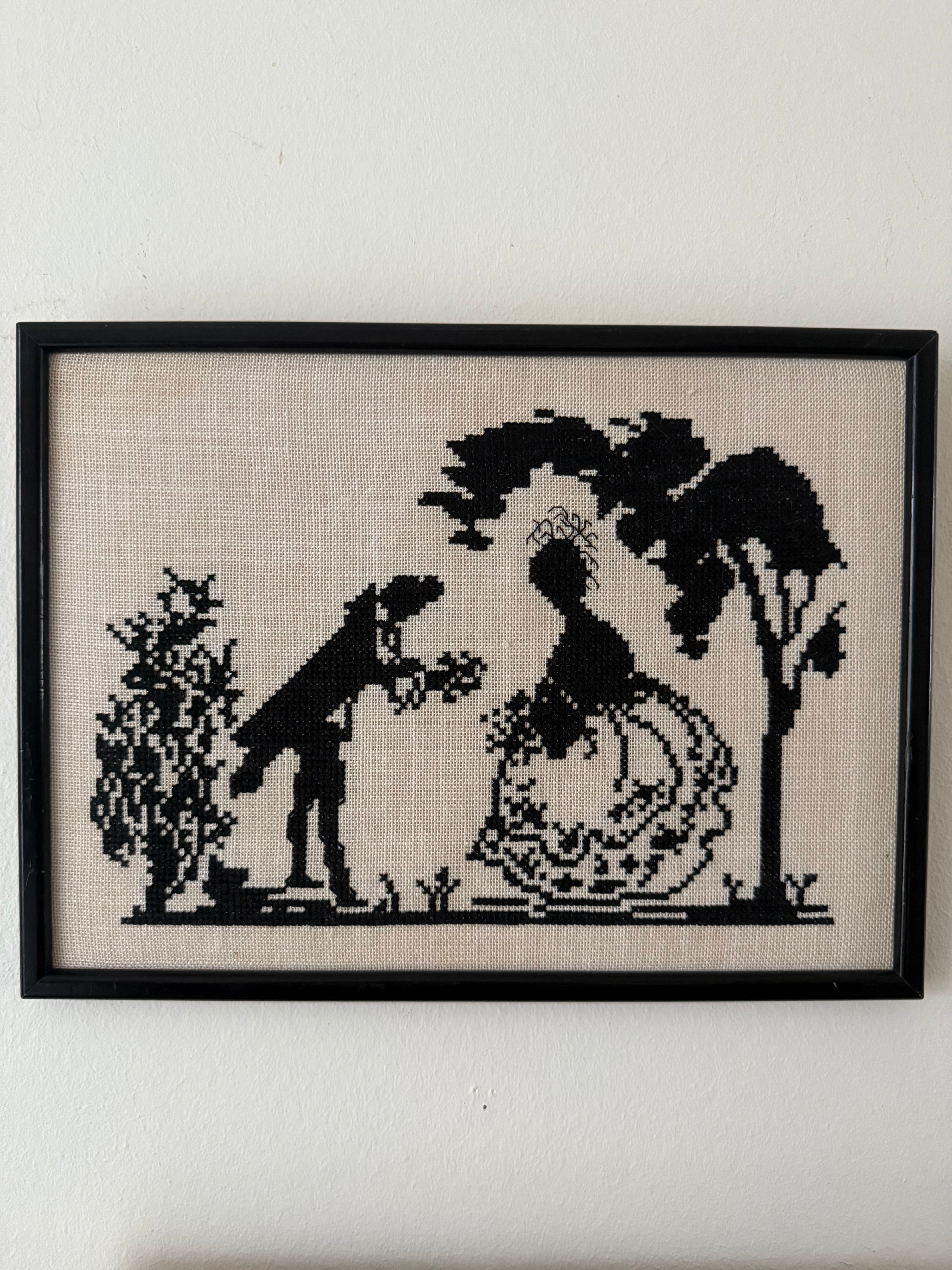 Vintage Framed Needlework Silhouette