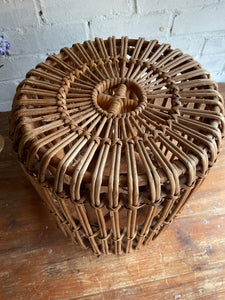 Small Midcentury Rattan Side-Table/Stool in Franco Albini style