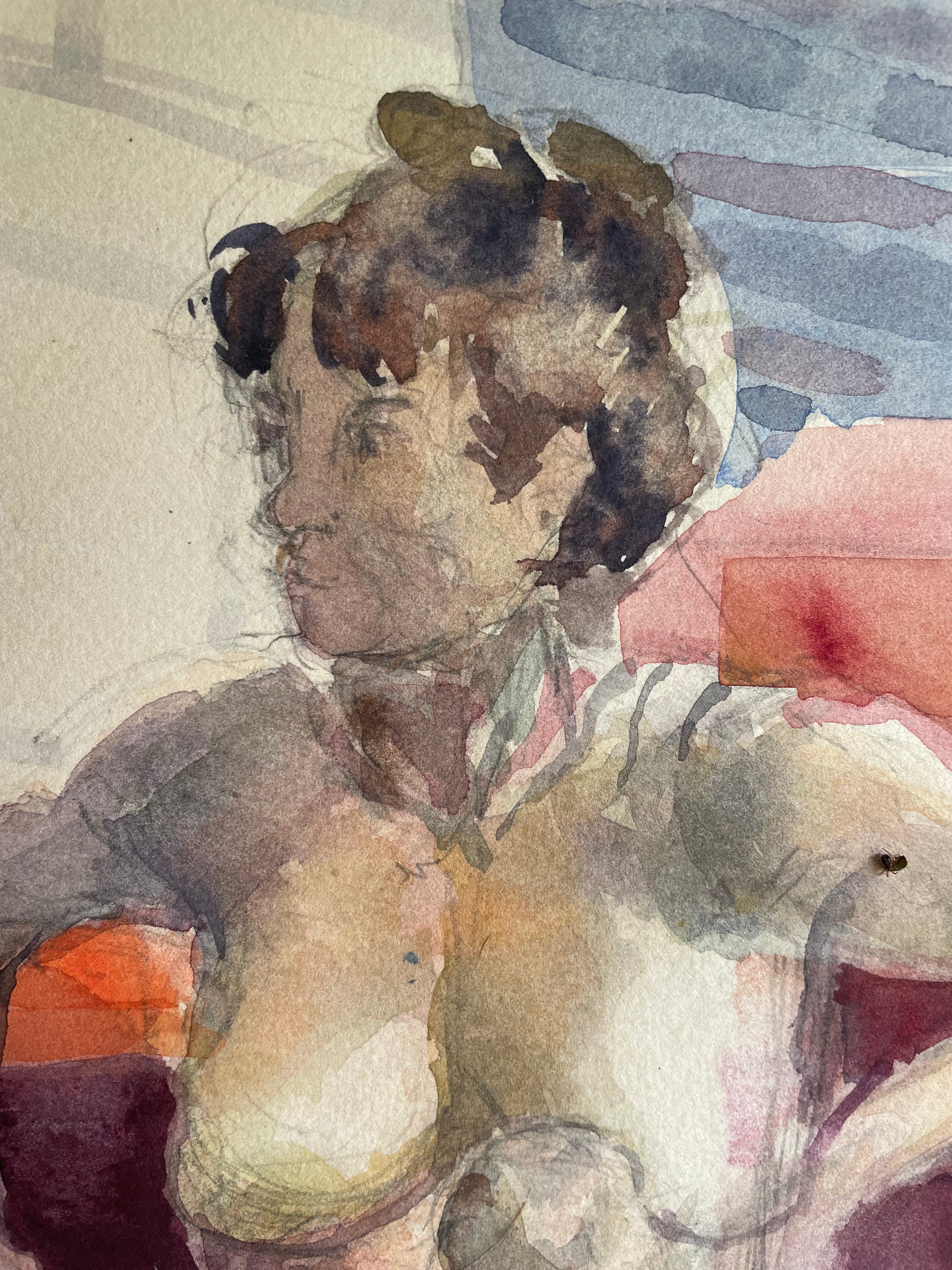Preparatory Life Portrait Study - Watercolour on Paper Pasted on Wood