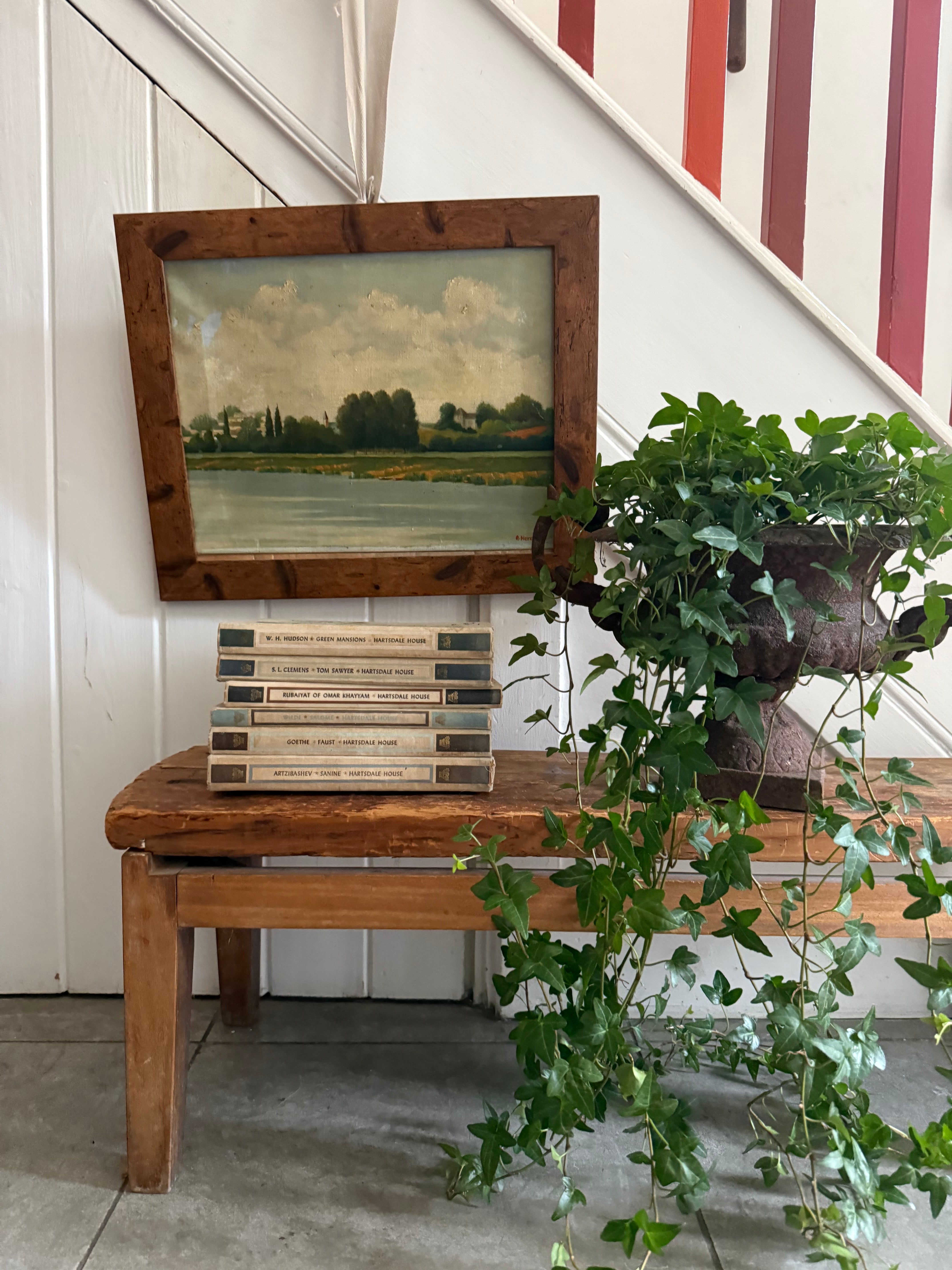 Early 1900s Signed Atmospheric Landscape Oil on Canvas