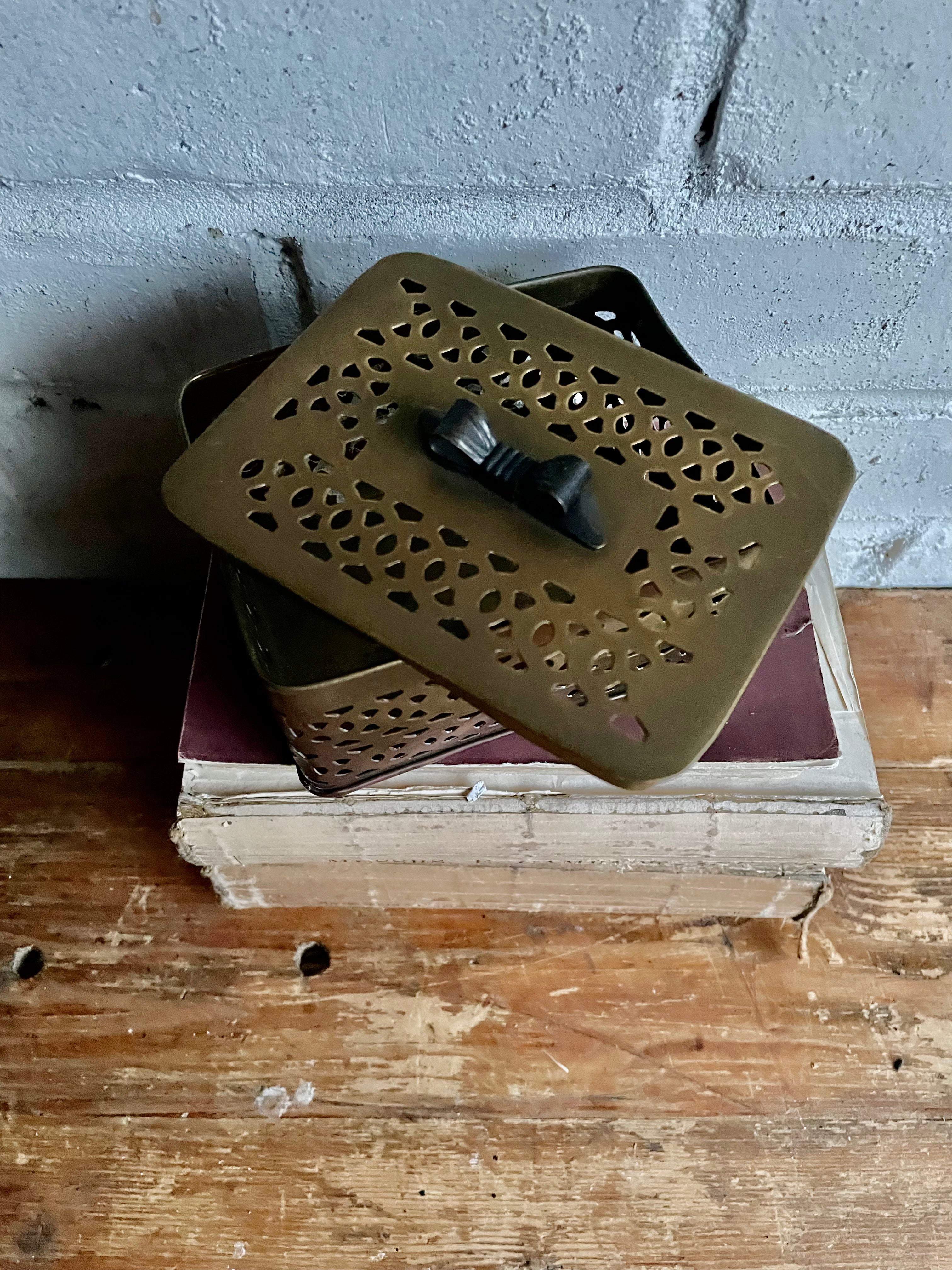 Small 19th Century Brass Pot-Pourri Box with Metal Bow detail