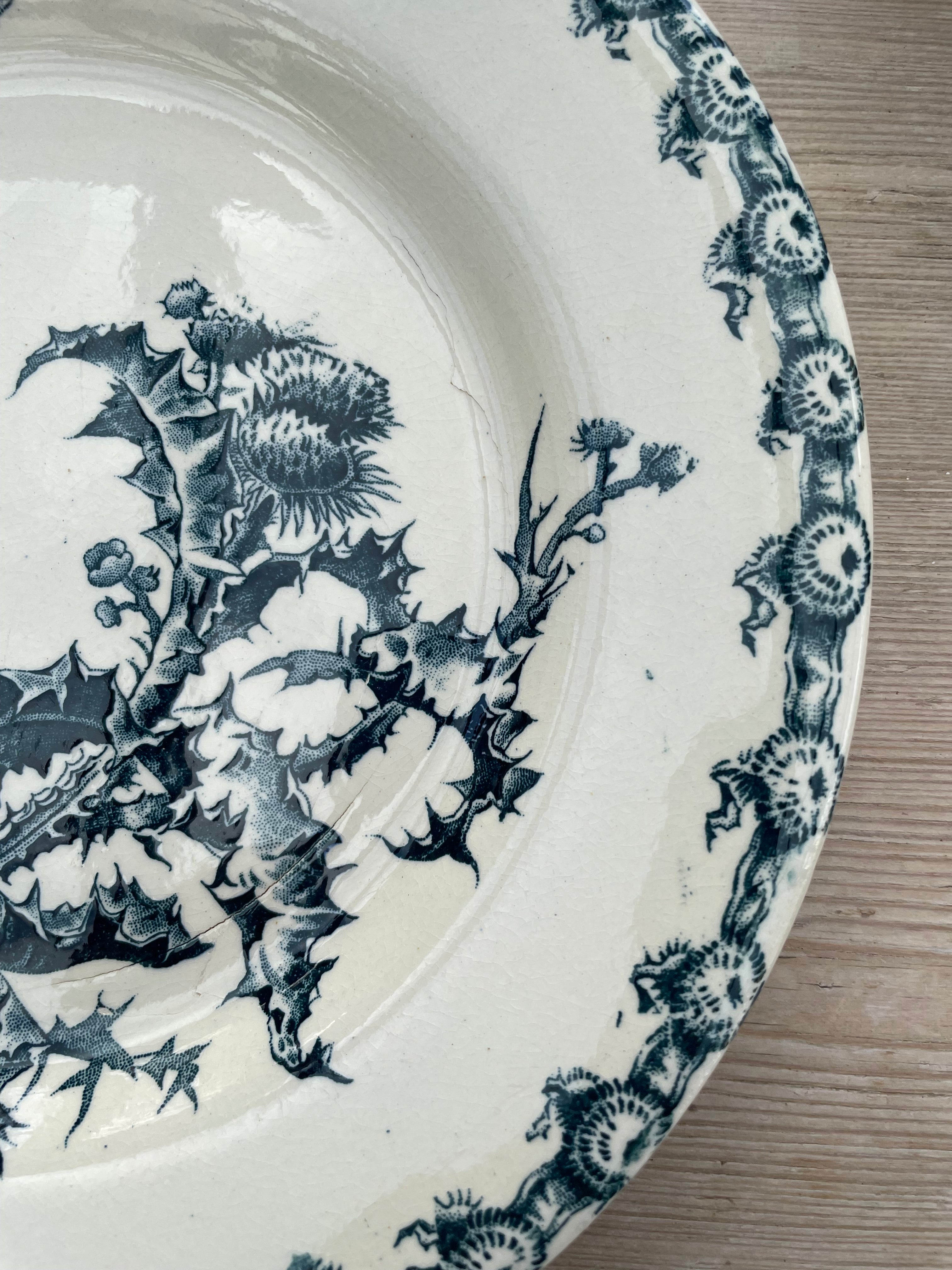 Antique  French "Gien Chardons” Plate