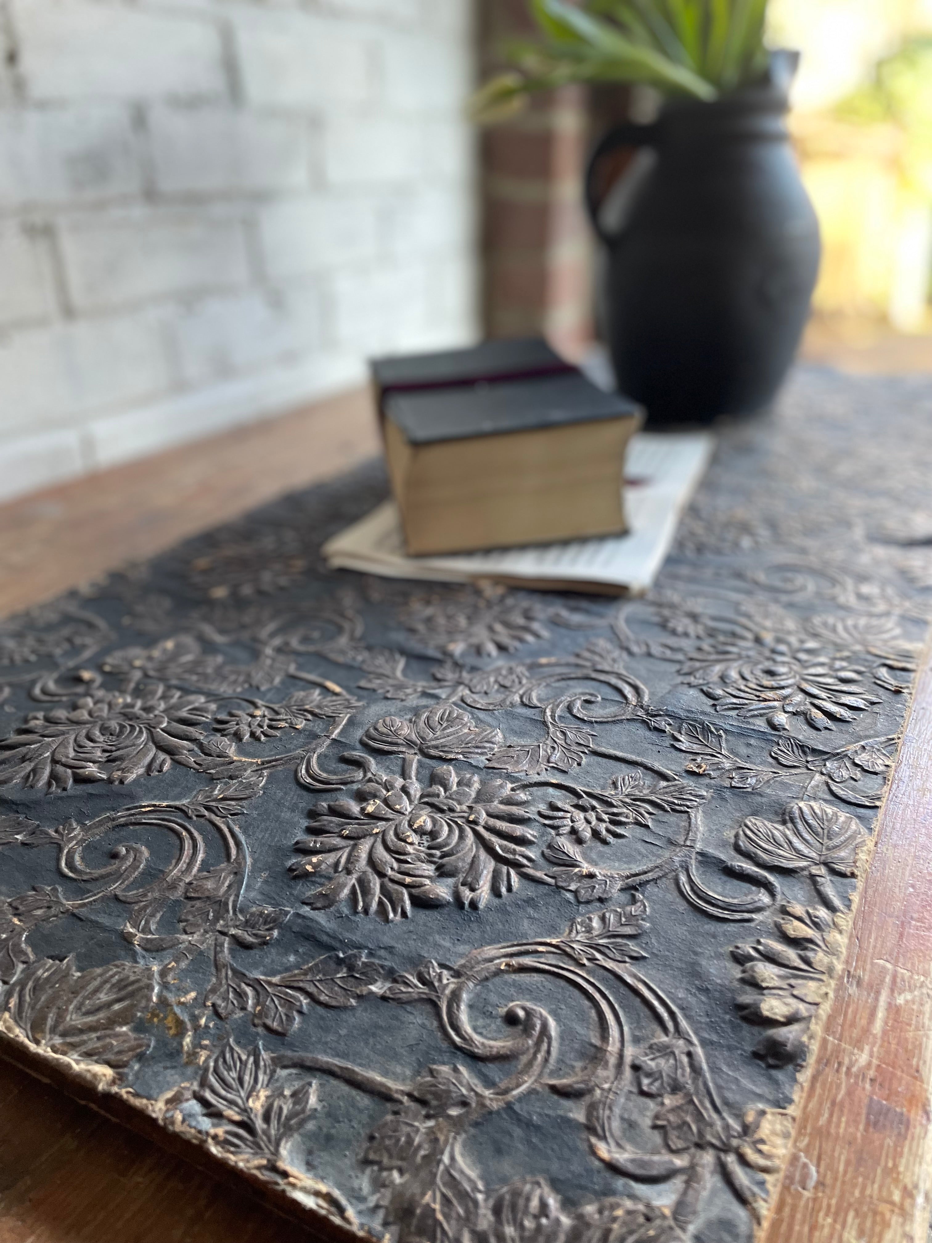 Timeworn Interior Decorators Sample Panel with Victorian Lincrusta Wallcovering