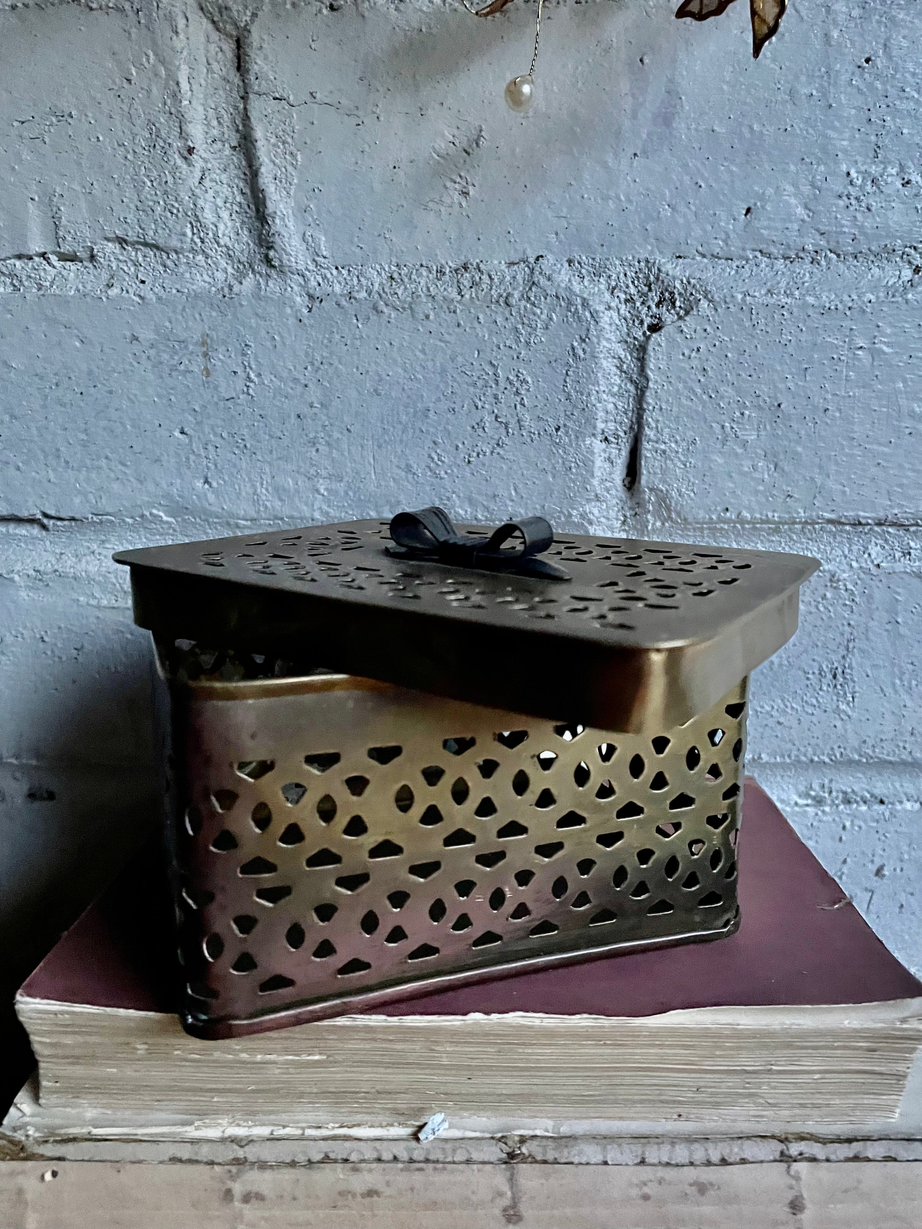 Small 19th Century Brass Pot-Pourri Box with Metal Bow detail