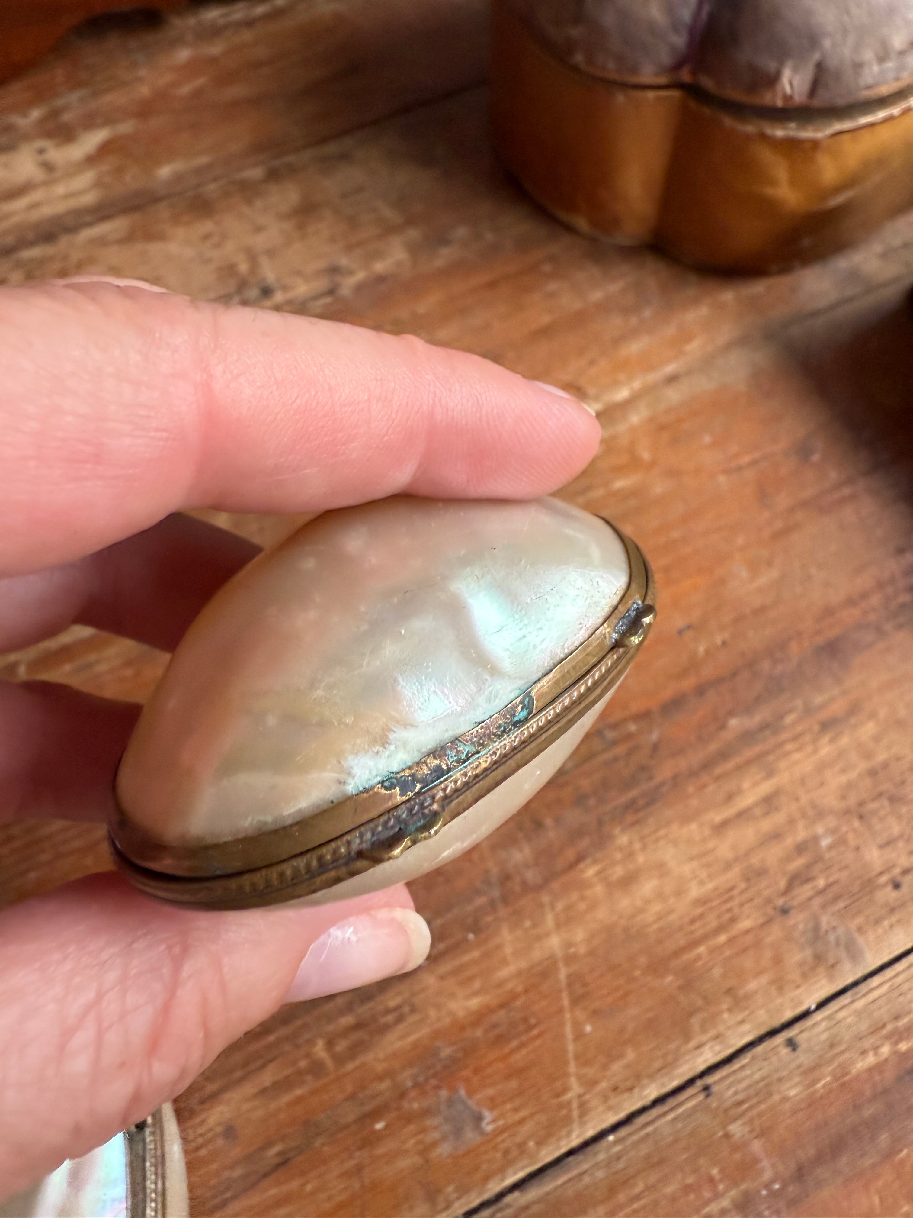 Victorian Mother of Pearl Trinket Box & Basket (Mermaids Purse)