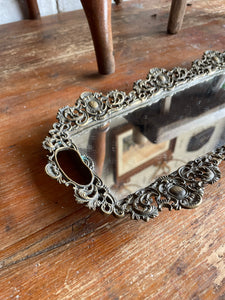 Antique Filigree Brass Mirror Tray