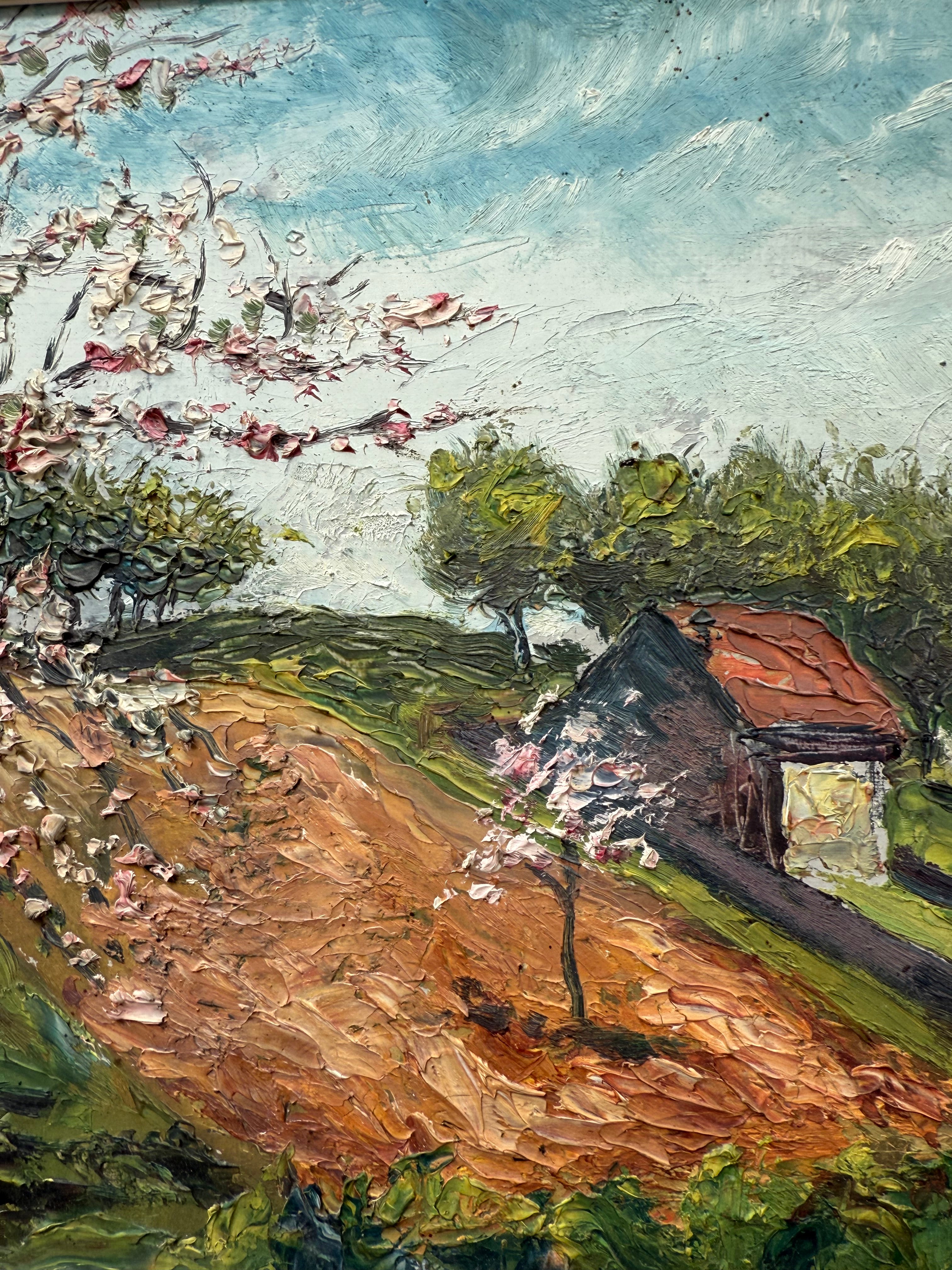 Blossom Tree: Early 20th Century Signed Impressionist  Oil on Board