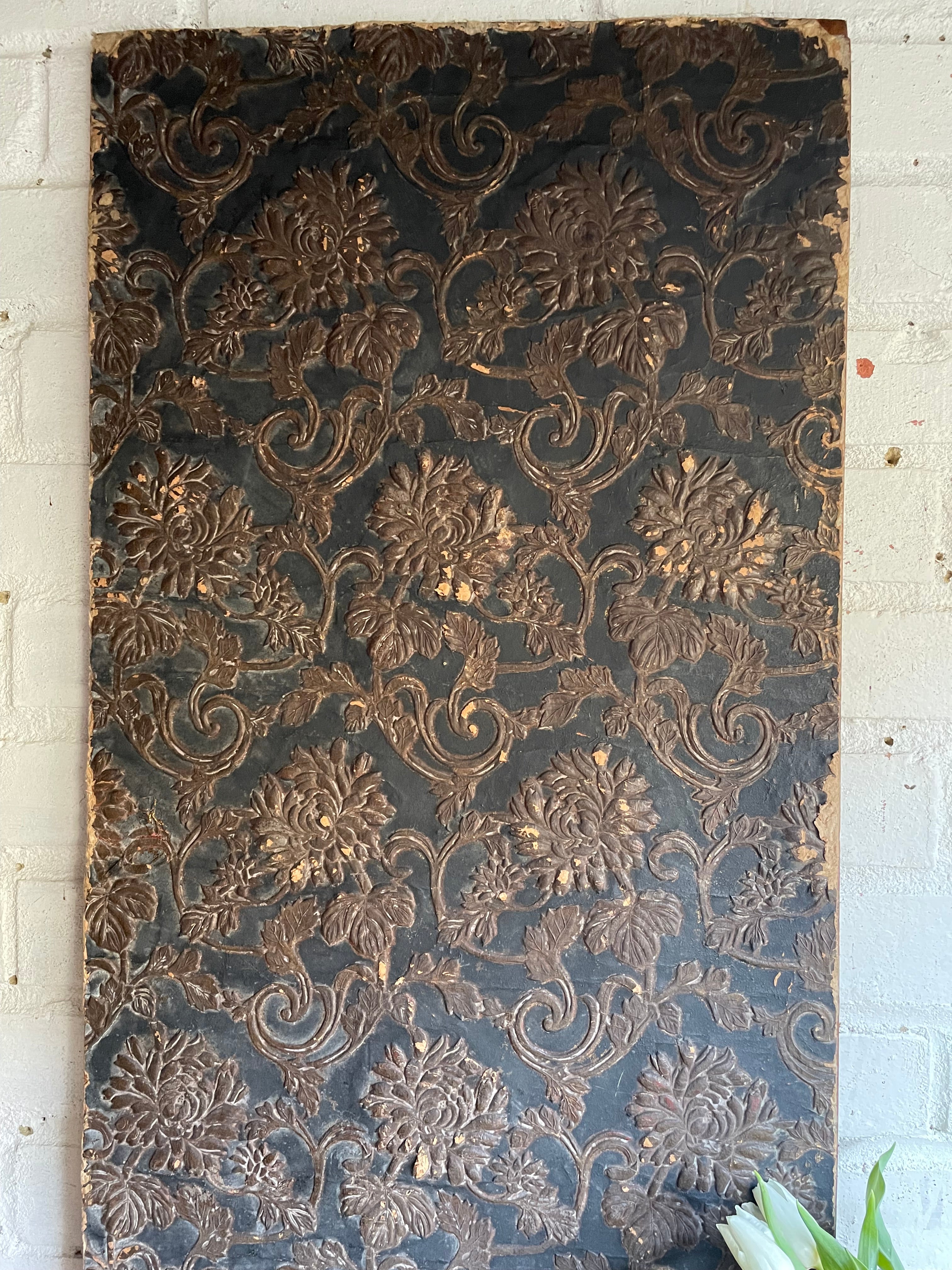 Timeworn Interior Decorators Sample Panel with Victorian Lincrusta Wallcovering