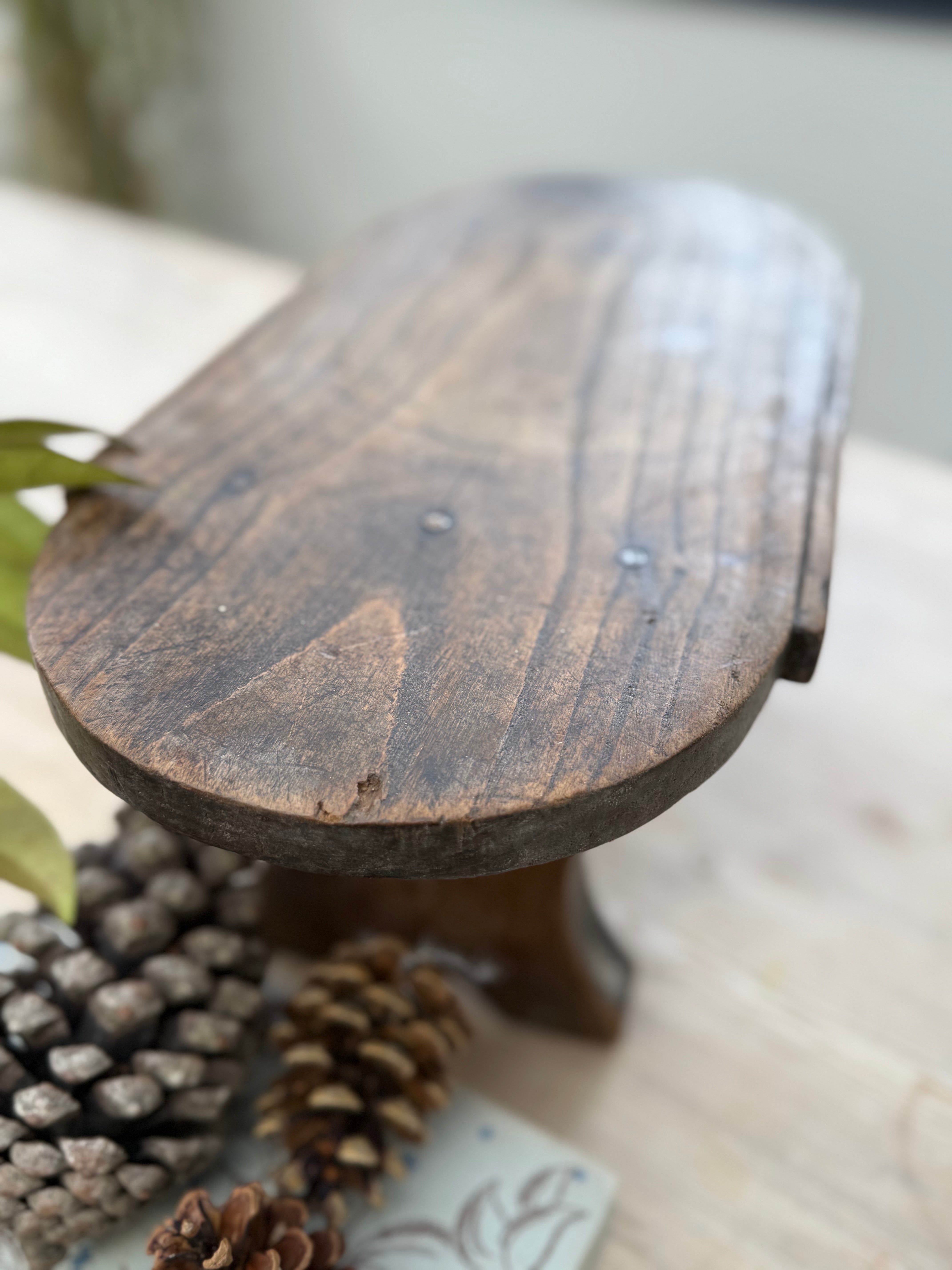 Antique Oval French Oak Country Stool