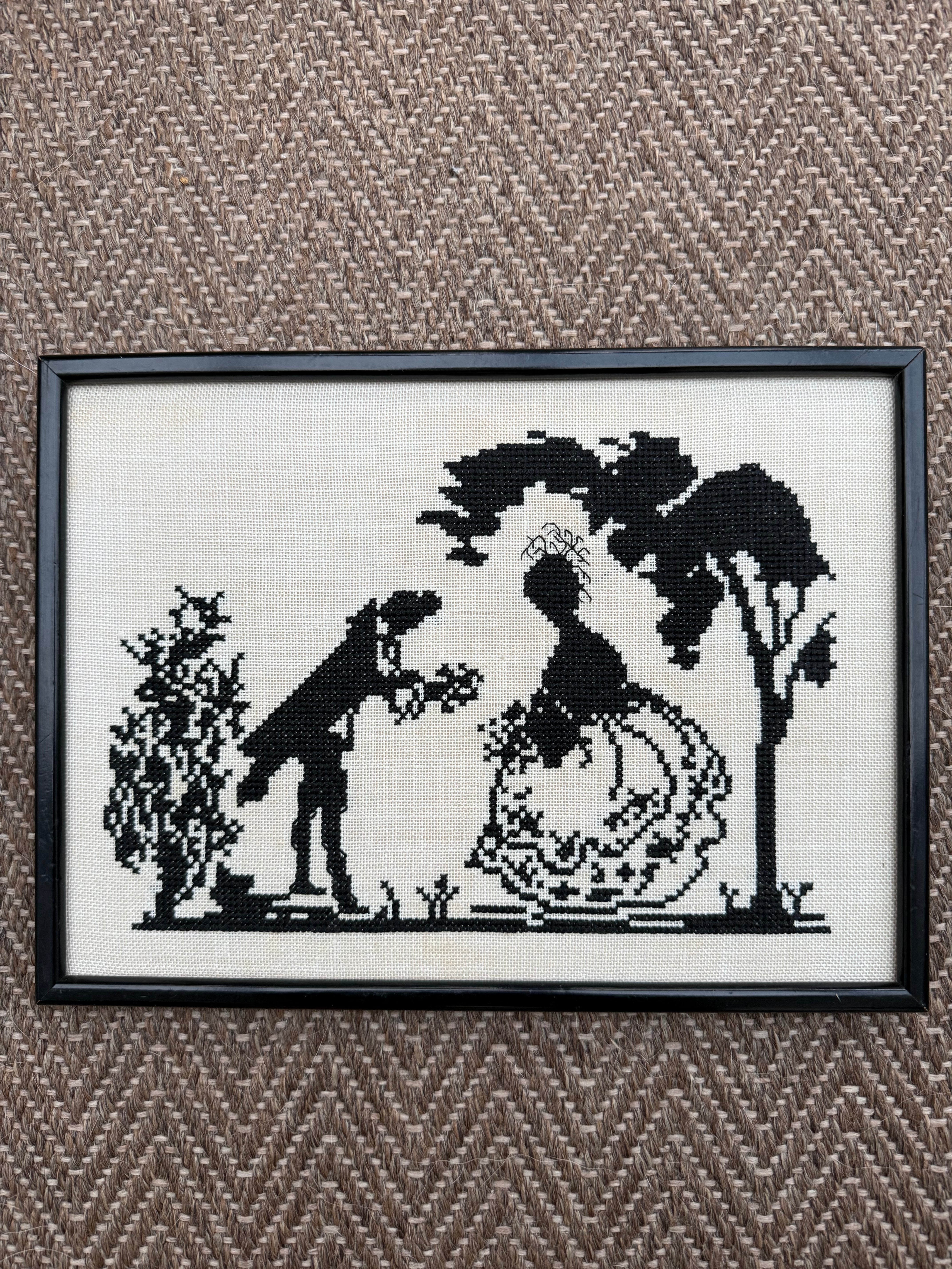 Vintage Framed Needlework Silhouette