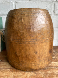 19th Century Hand-Carved Wood Grain Measure Pot