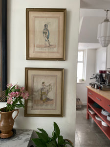 Pair of 1800s Framed Theatrical Coloured Lithographs