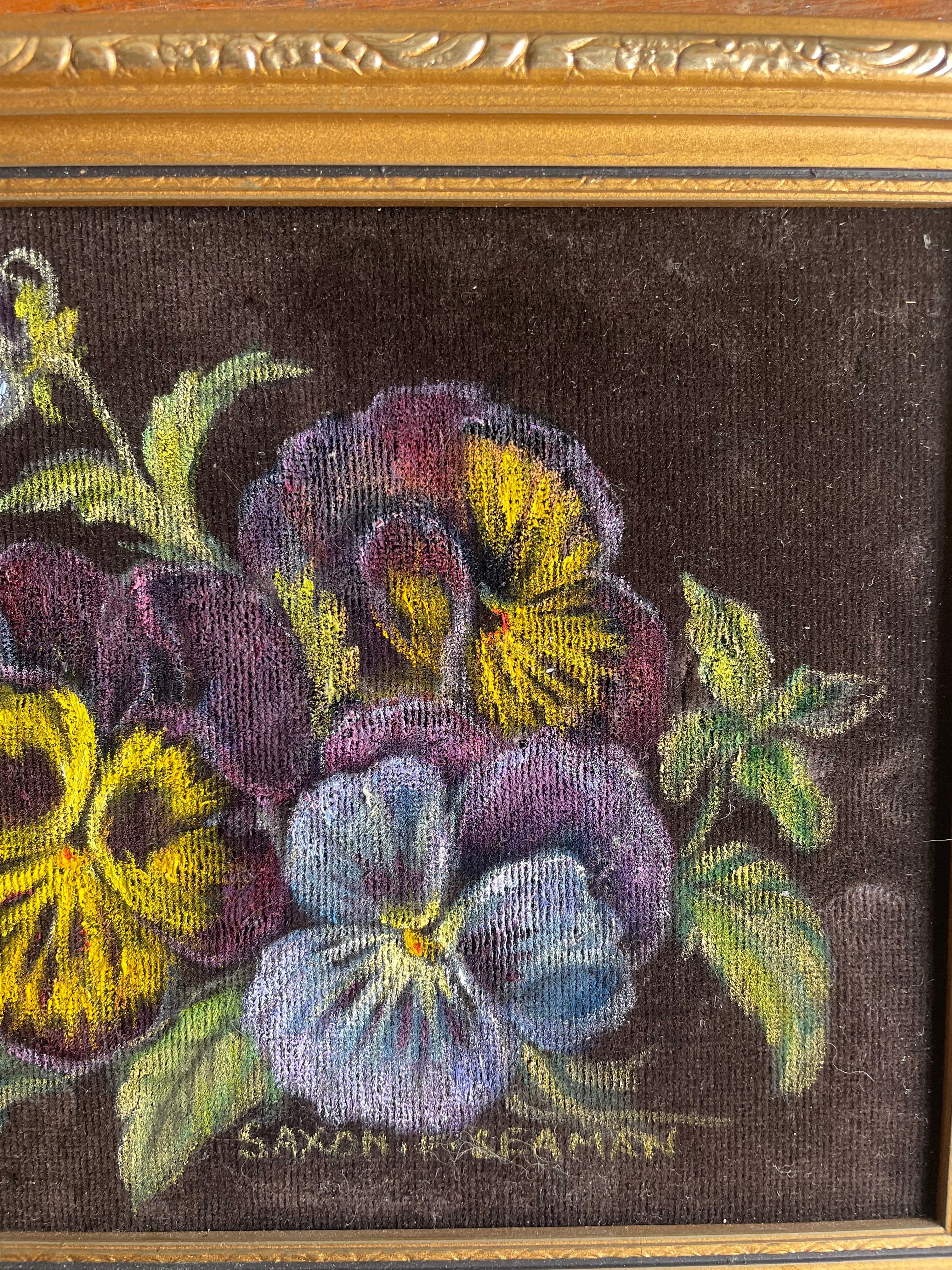 Pansies: Small Oil Painting on Velvet