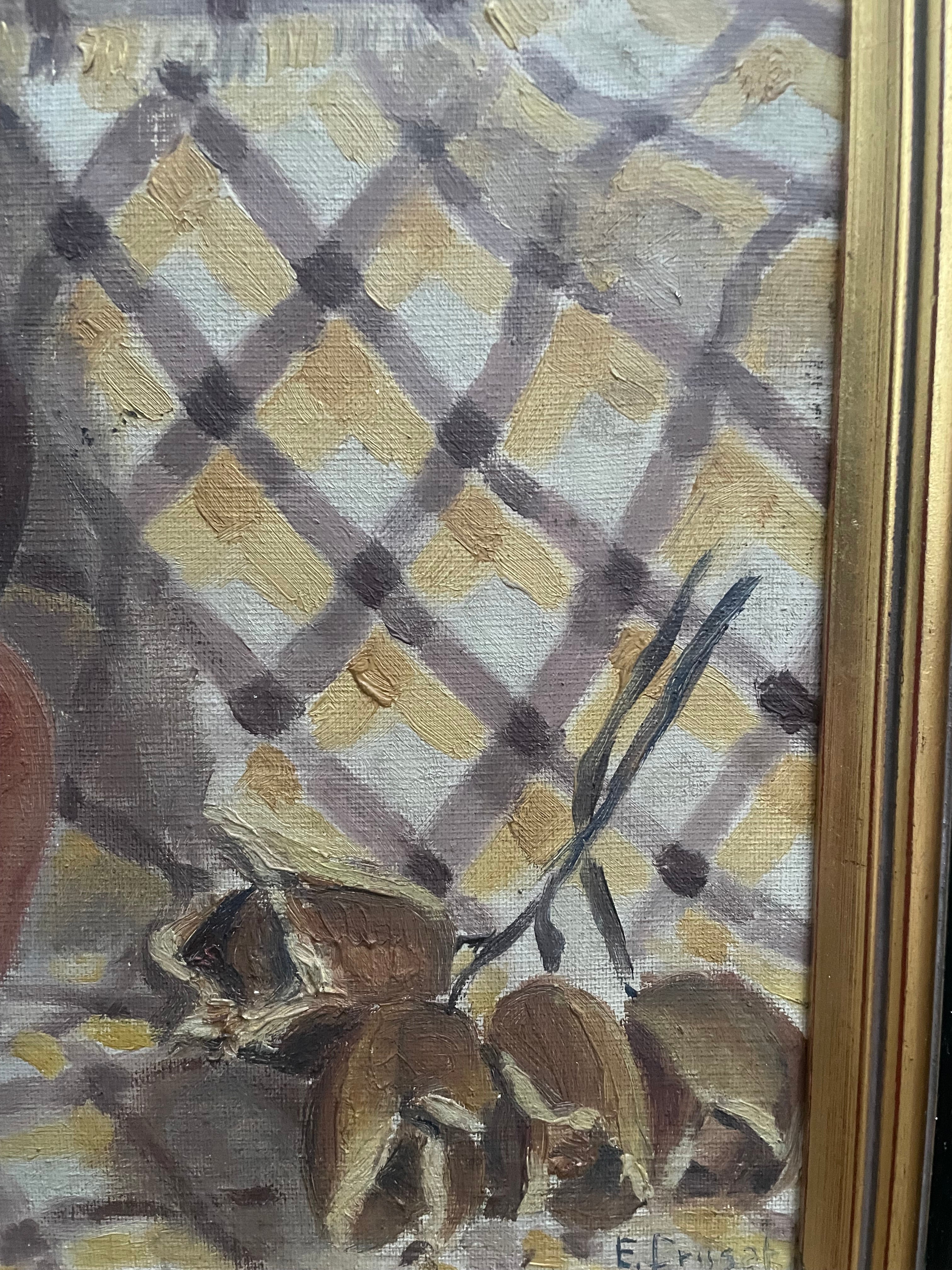 Large Still-Life with Gingham Tablecloth signed and dated 1927