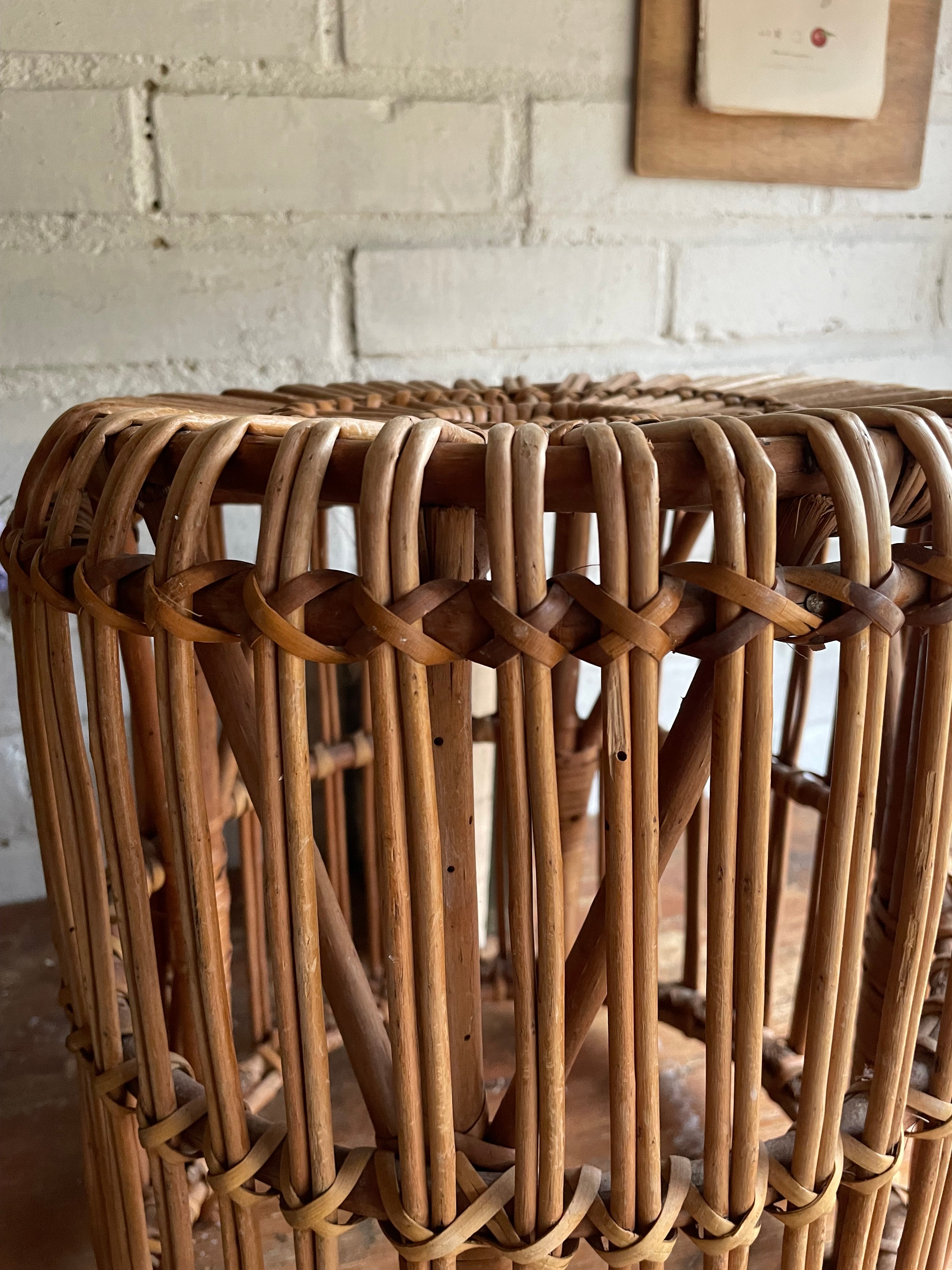Small Midcentury Rattan Side-Table/Stool in Franco Albini style