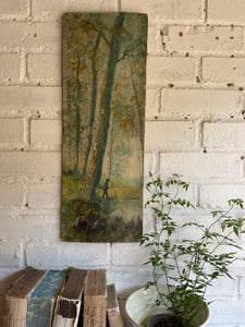 A fisherman amongst the trees: 19th Century Unframed Oil on Wood