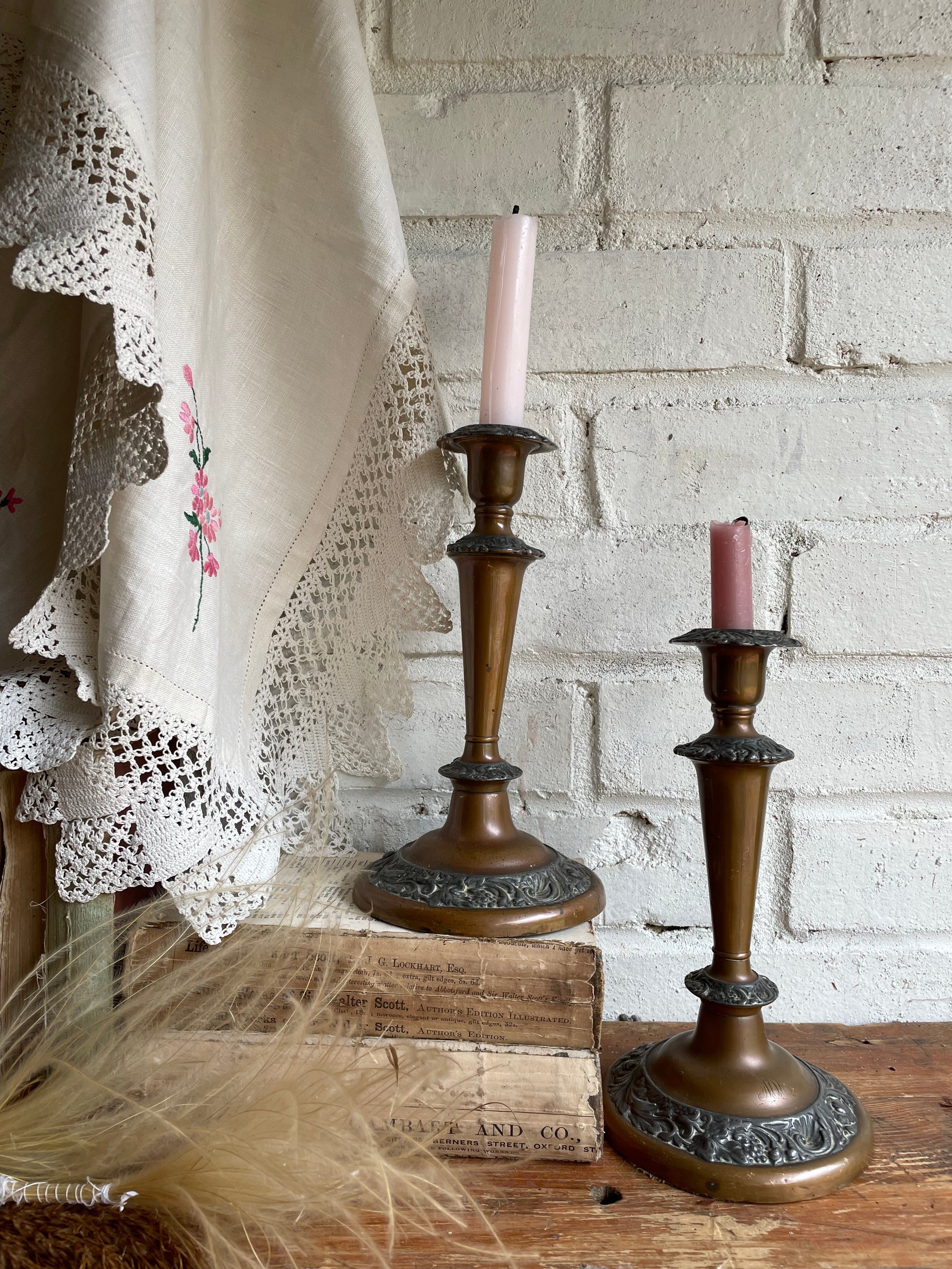 19th Century Copper & Pewter Candlesticks