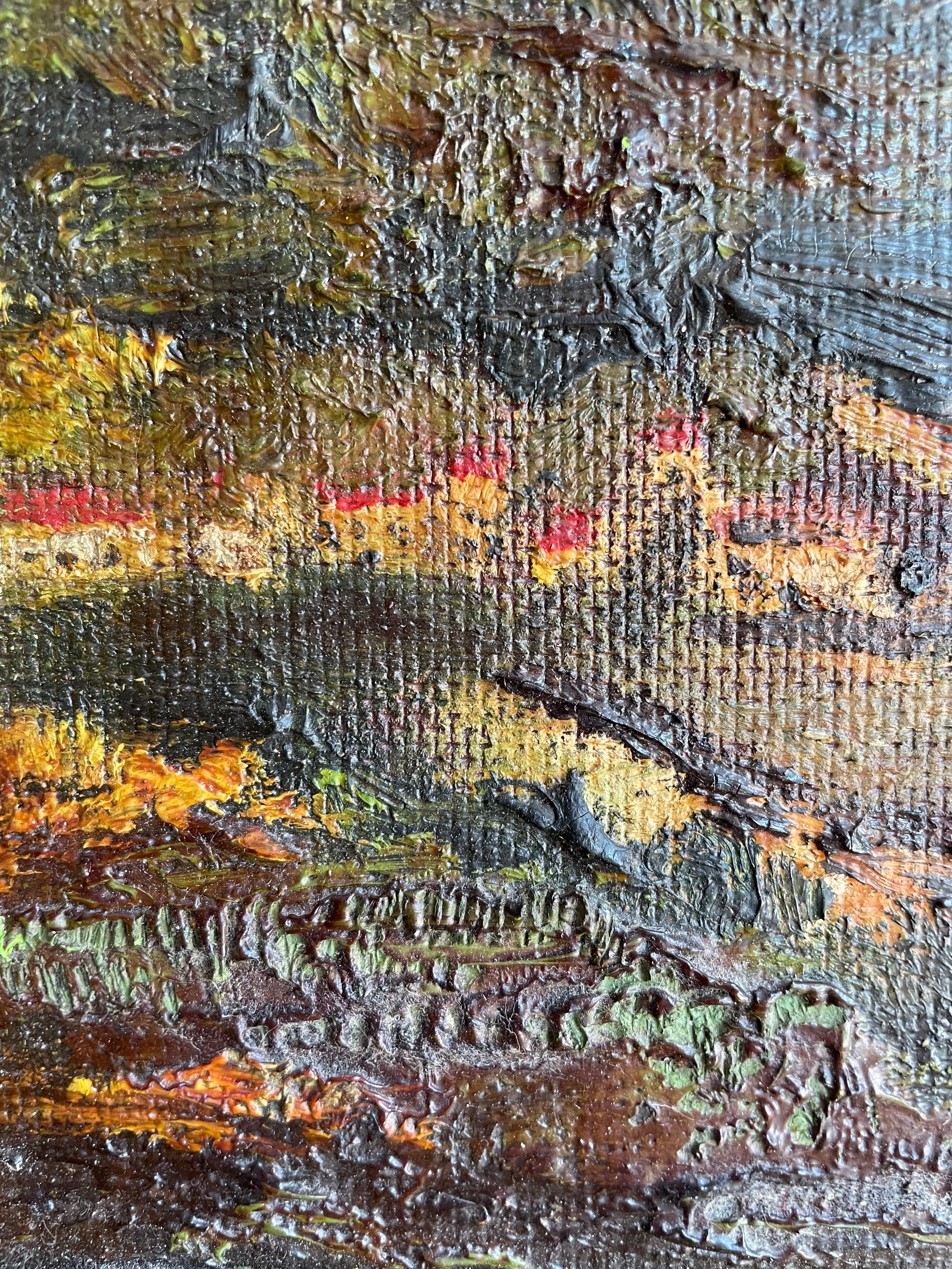 Moody Sunset: Impasto Oil on Hessian pasted on Board