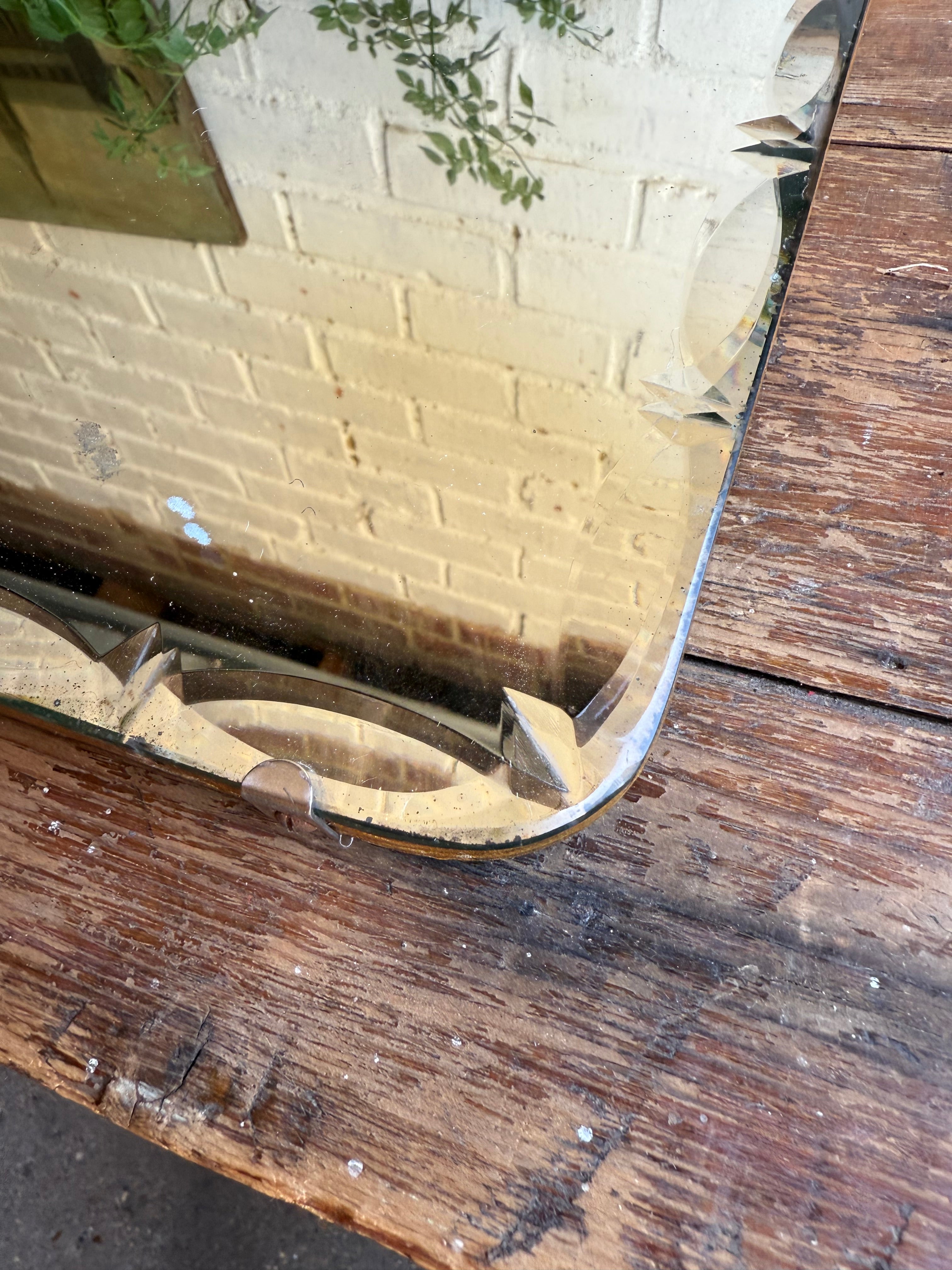 Small Art Deco Wall Mirror with Original Bevelled Glass